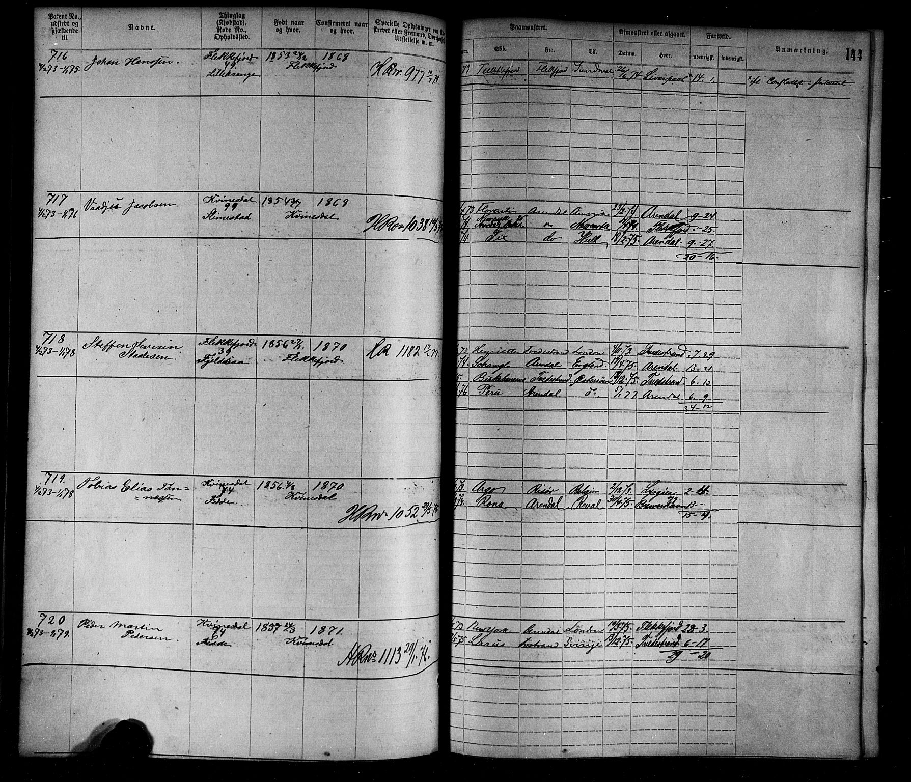 Flekkefjord mønstringskrets, AV/SAK-2031-0018/F/Fa/L0002: Annotasjonsrulle nr 1-1920 med register, N-2, 1870-1891, p. 168