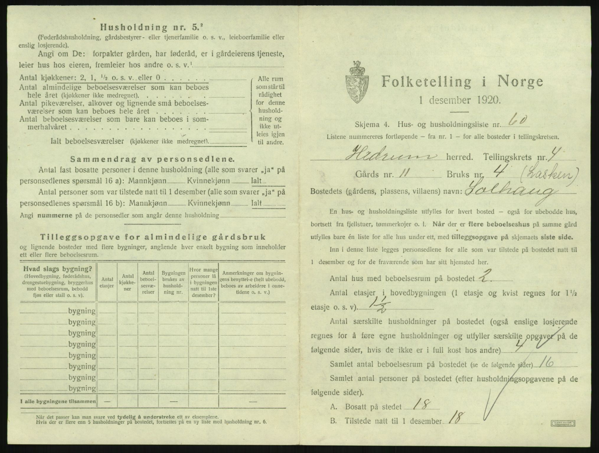 SAKO, 1920 census for Hedrum, 1920, p. 475