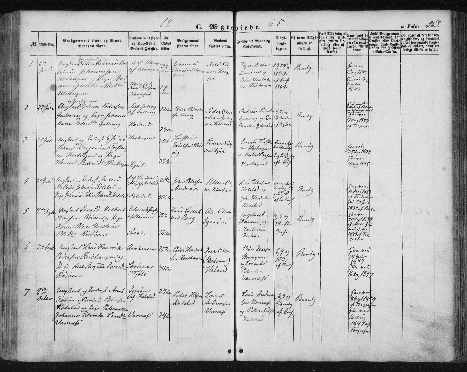 Ministerialprotokoller, klokkerbøker og fødselsregistre - Nordland, AV/SAT-A-1459/816/L0240: Parish register (official) no. 816A06, 1846-1870, p. 263