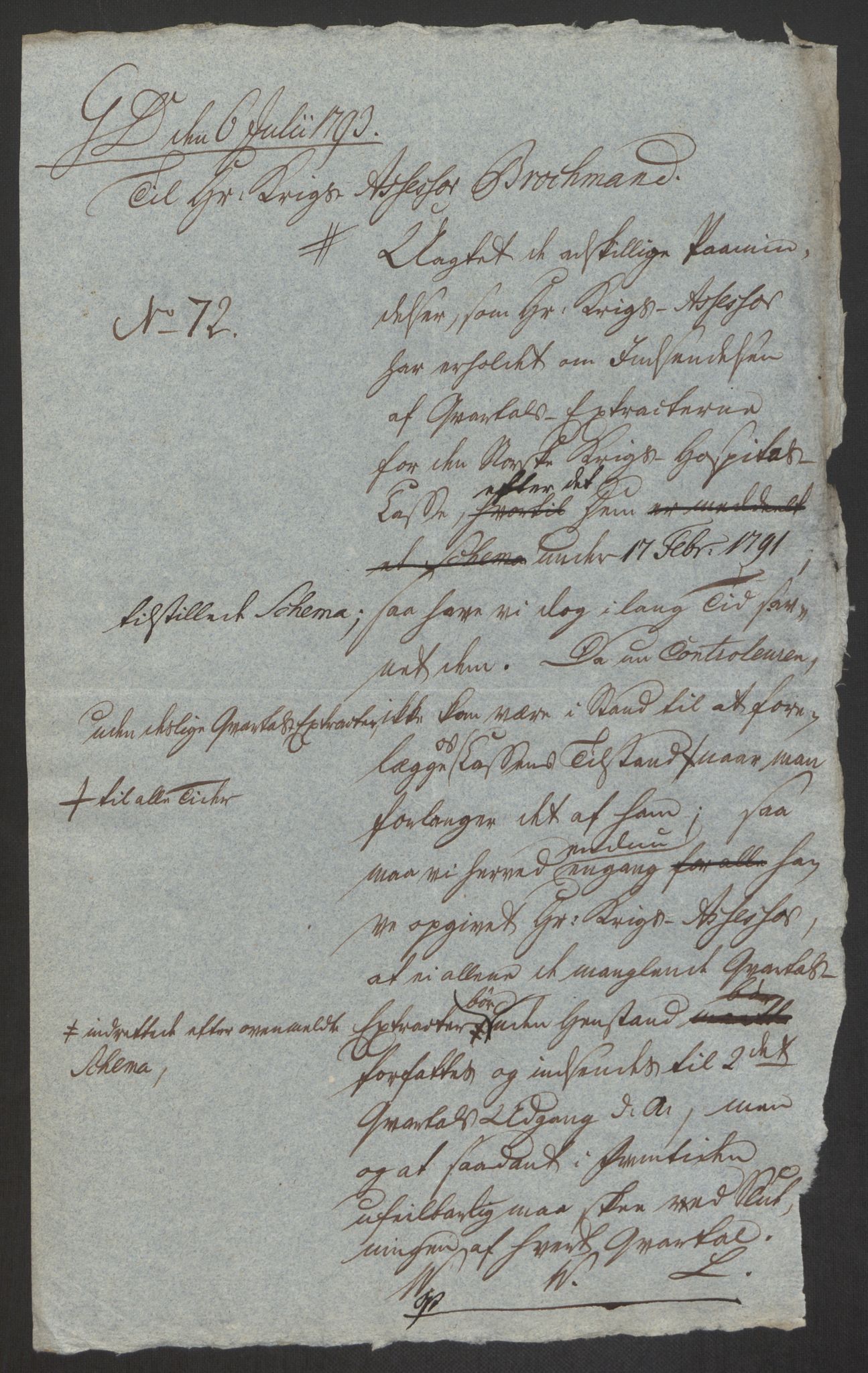 Forsvaret, Den norske kvesthuskasse/krigshospitalkasse, AV/RA-RAFA-1887/F/Fa/L0008: Konsepter, 1790-1793, p. 1140