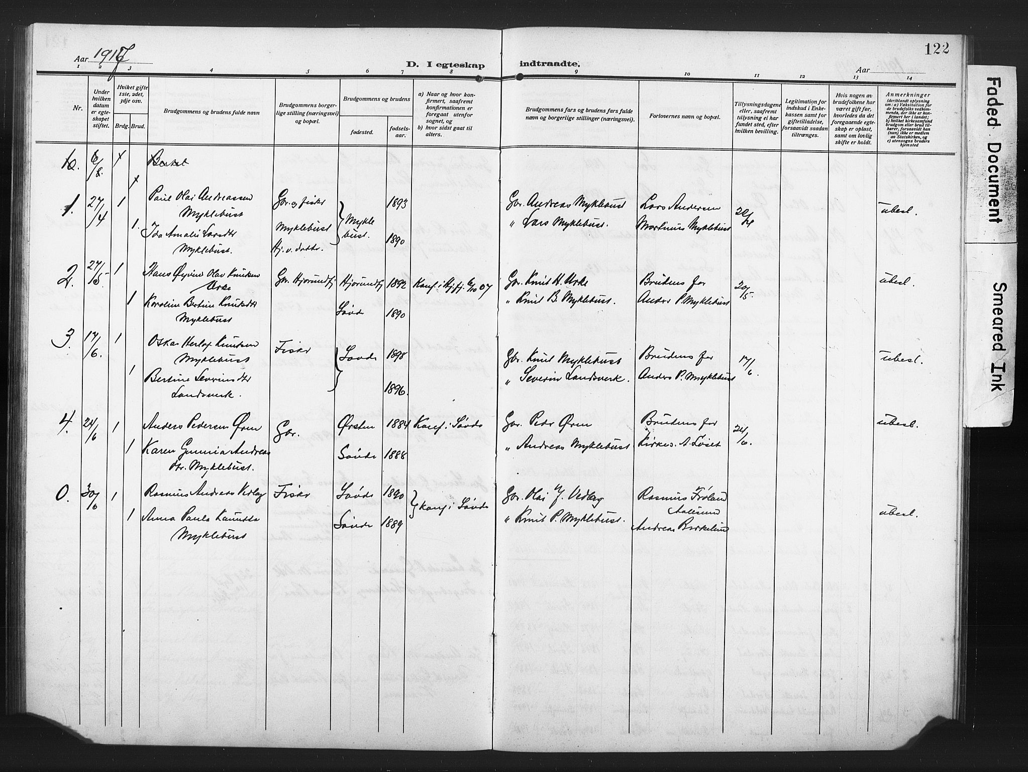 Ministerialprotokoller, klokkerbøker og fødselsregistre - Møre og Romsdal, AV/SAT-A-1454/502/L0028: Parish register (copy) no. 502C02, 1909-1932, p. 122