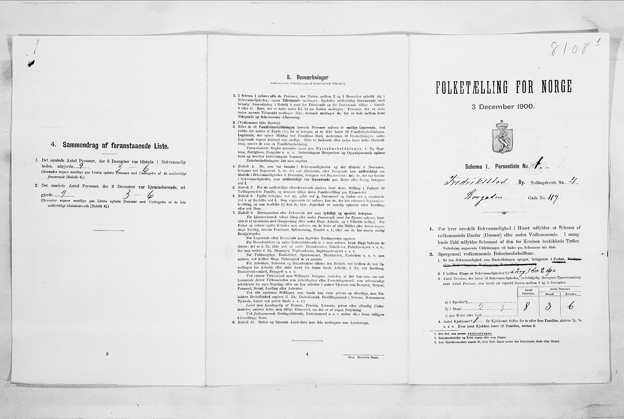 SAO, 1900 census for Fredrikstad, 1900