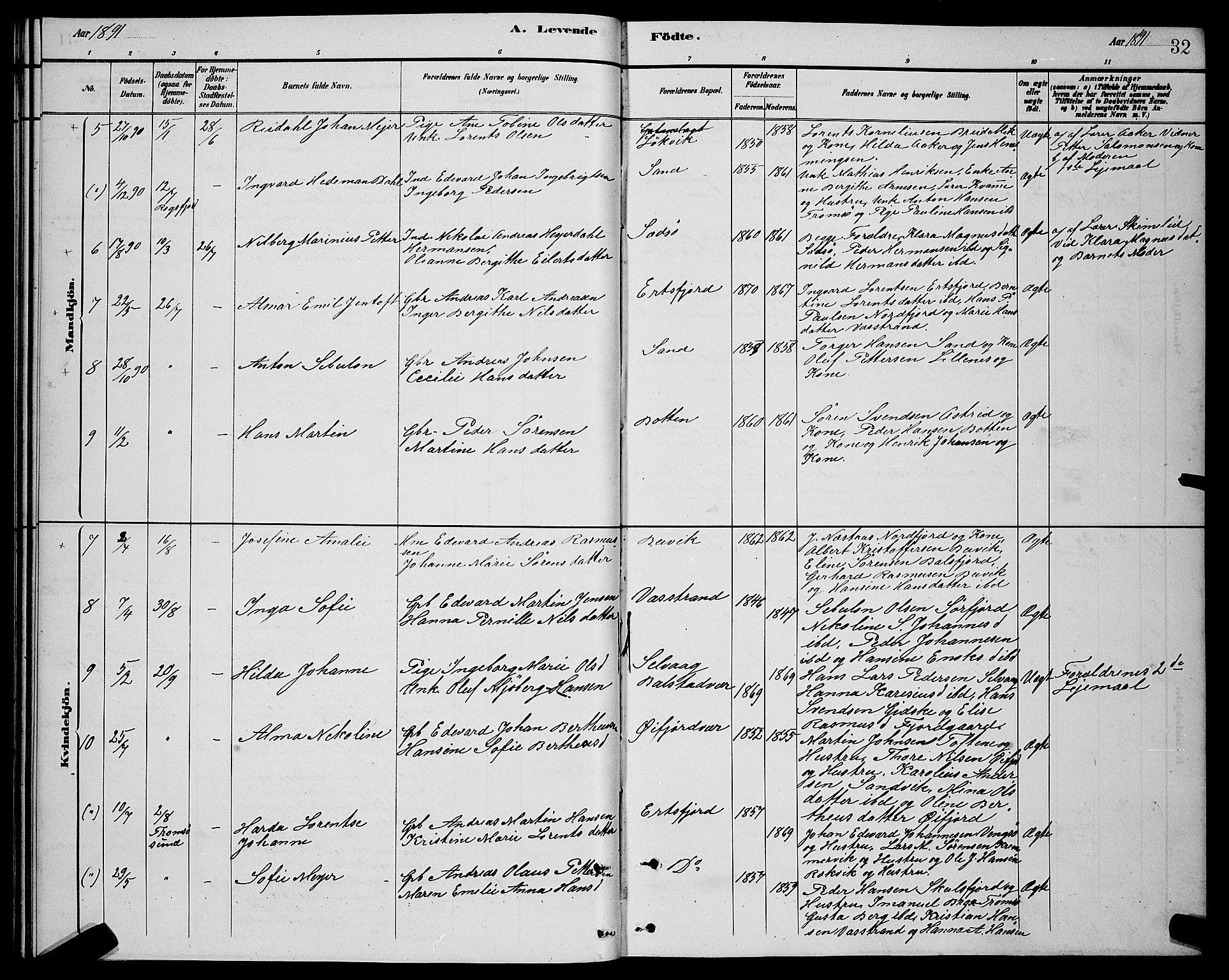 Lenvik sokneprestembete, SATØ/S-1310/H/Ha/Hab/L0021klokker: Parish register (copy) no. 21, 1884-1900, p. 32