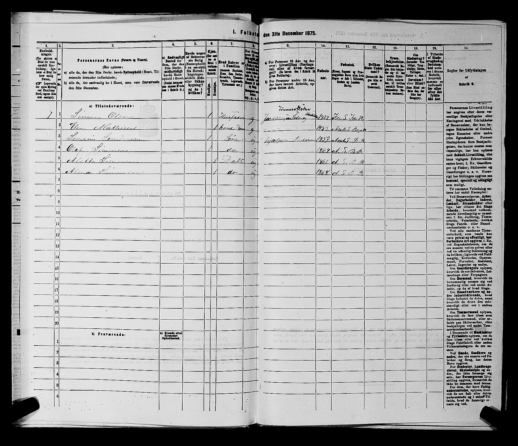 RA, 1875 census for 0116P Berg, 1875, p. 1130