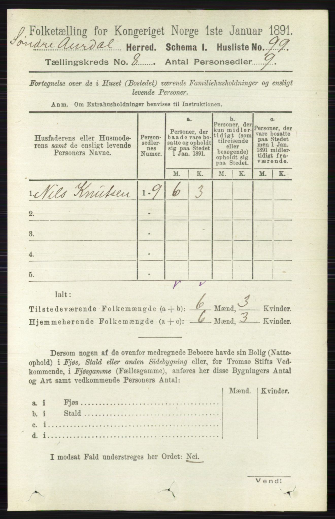 RA, 1891 census for 0540 Sør-Aurdal, 1891, p. 4849