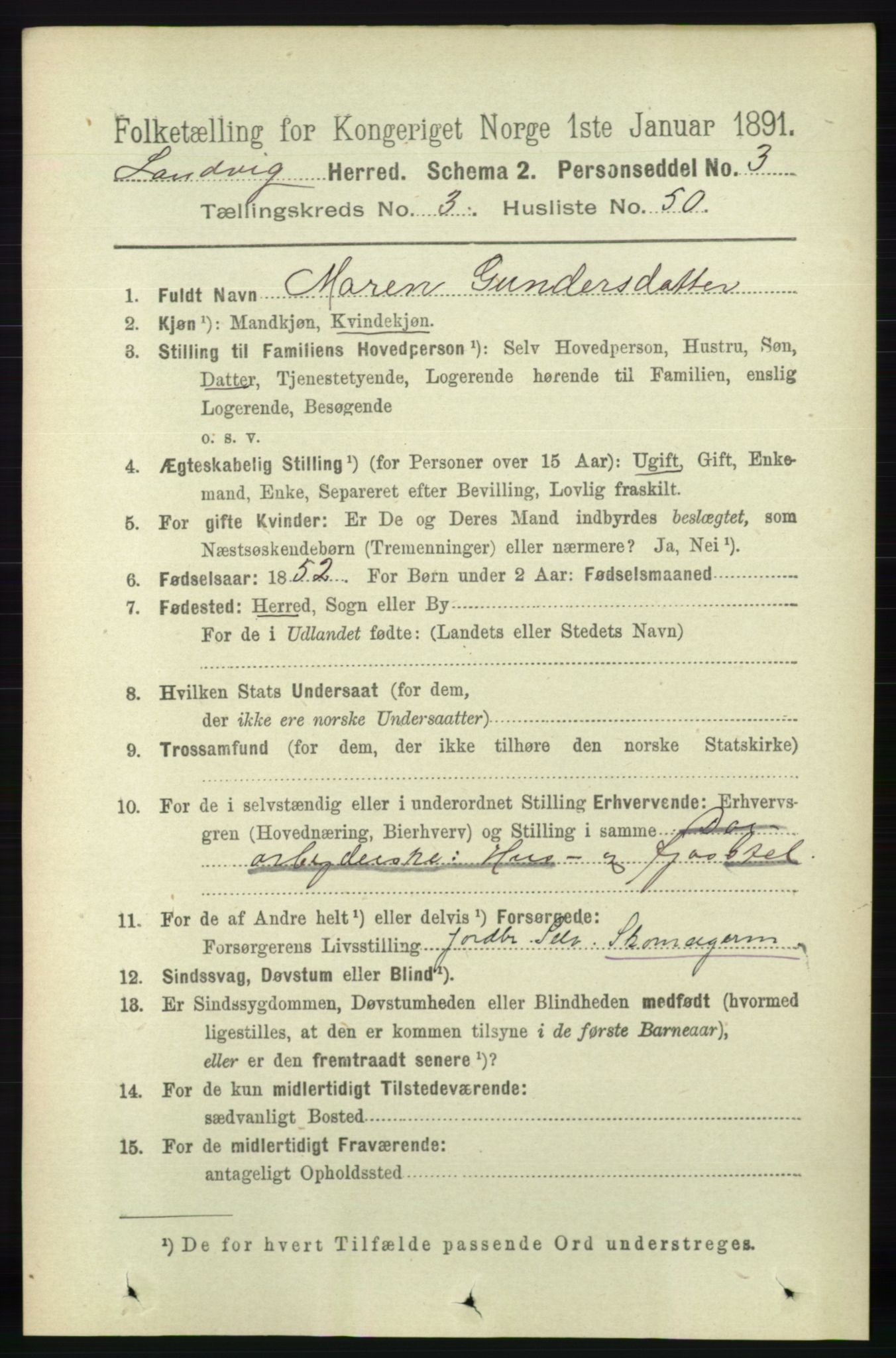 RA, 1891 census for 0924 Landvik, 1891, p. 1265