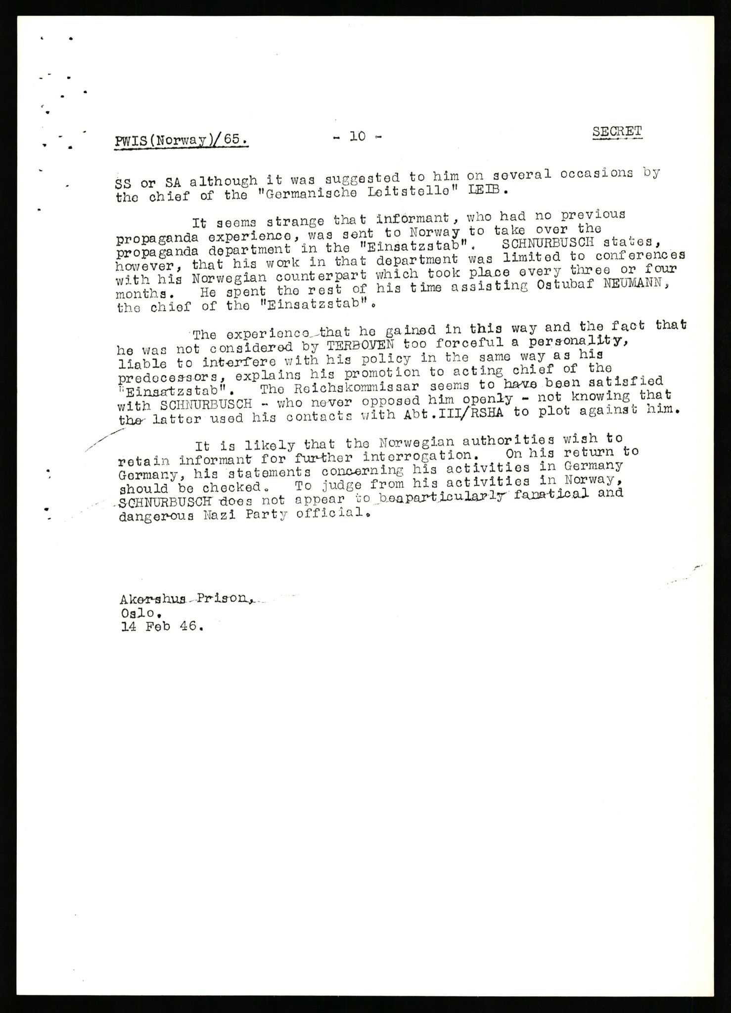 Forsvaret, Forsvarets overkommando II, AV/RA-RAFA-3915/D/Db/L0030: CI Questionaires. Tyske okkupasjonsstyrker i Norge. Tyskere., 1945-1946, p. 131