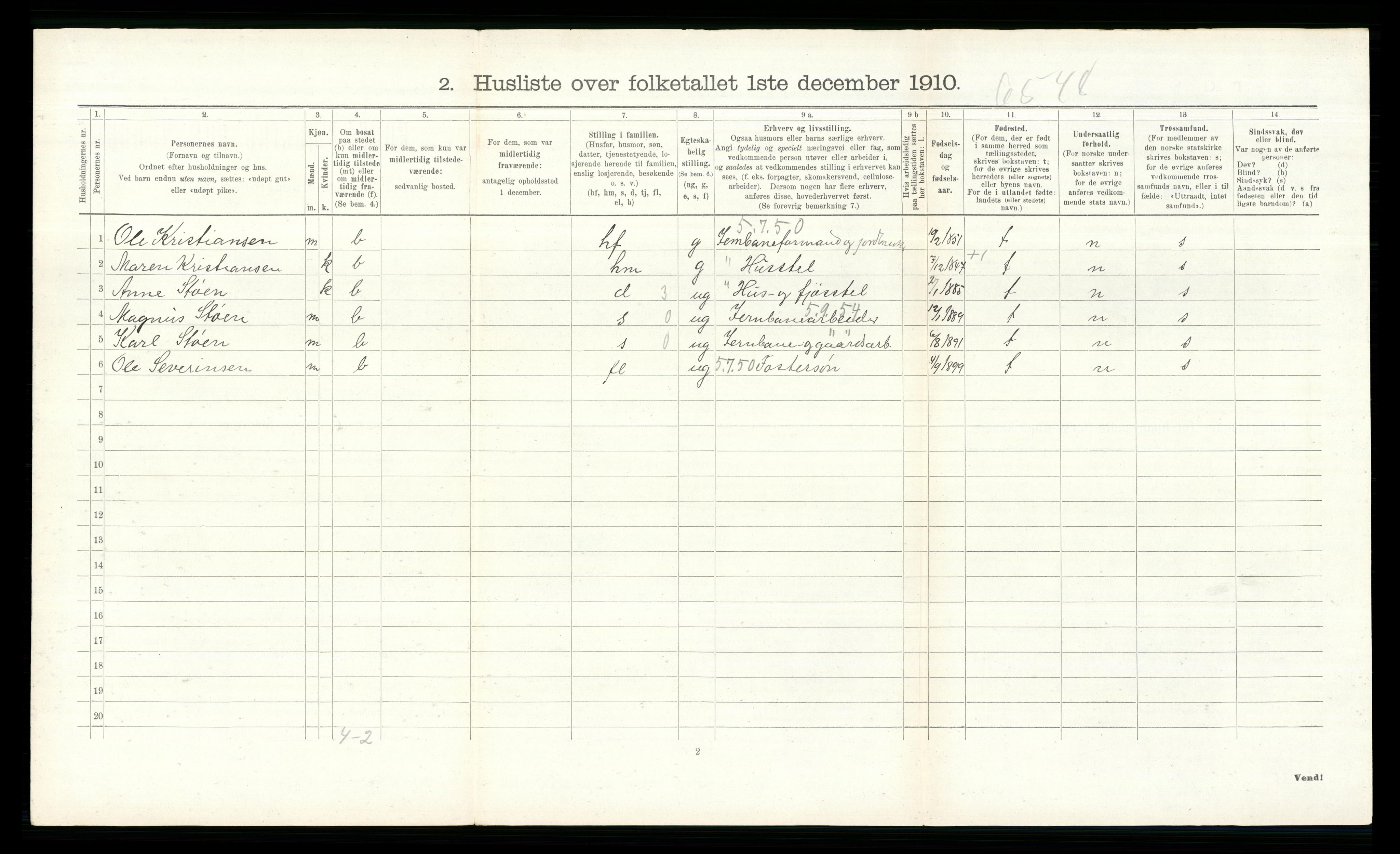 RA, 1910 census for Stange, 1910, p. 2309