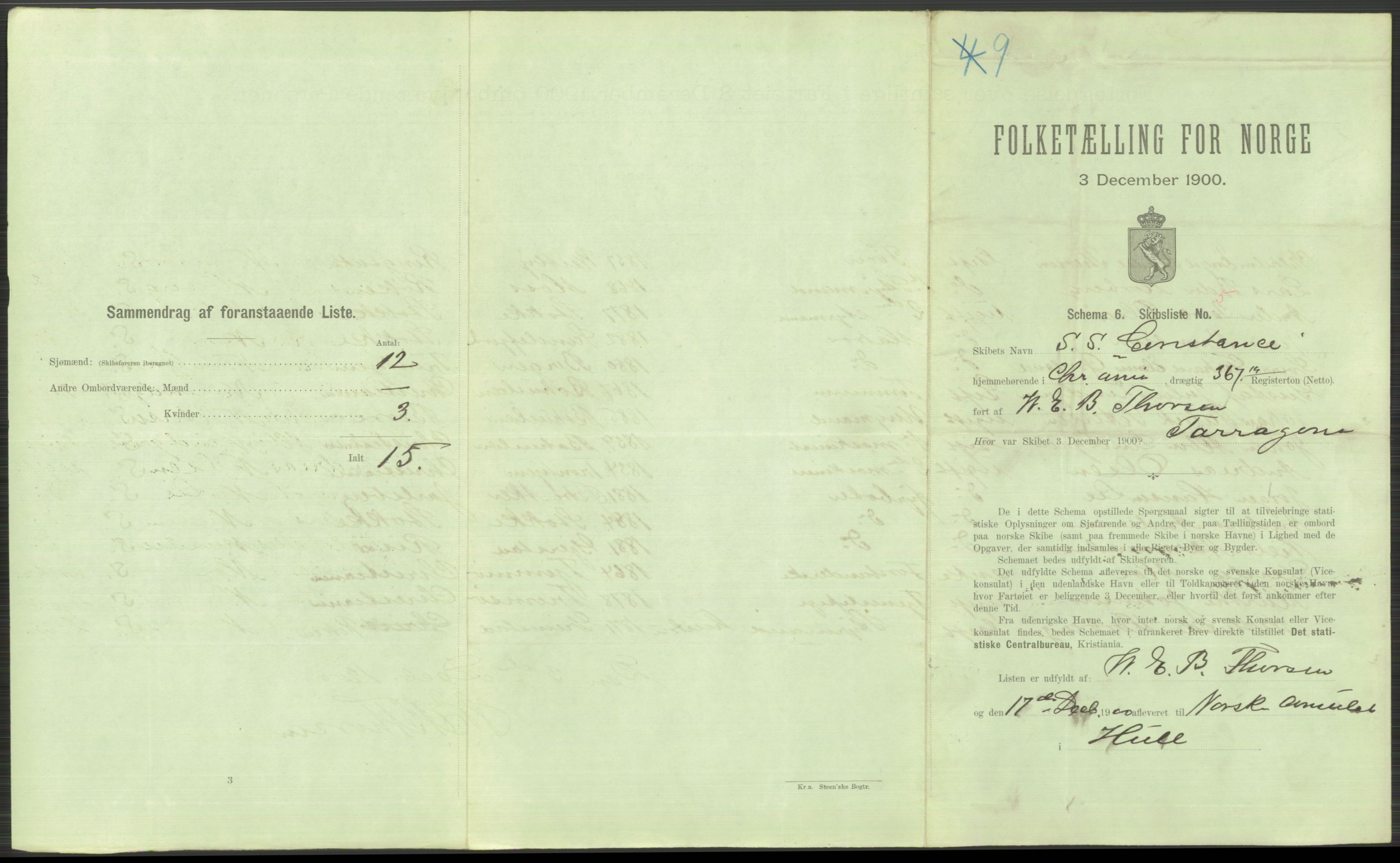 RA, 1900 Census - ship lists from ships in Norwegian harbours, harbours abroad and at sea, 1900, p. 4715