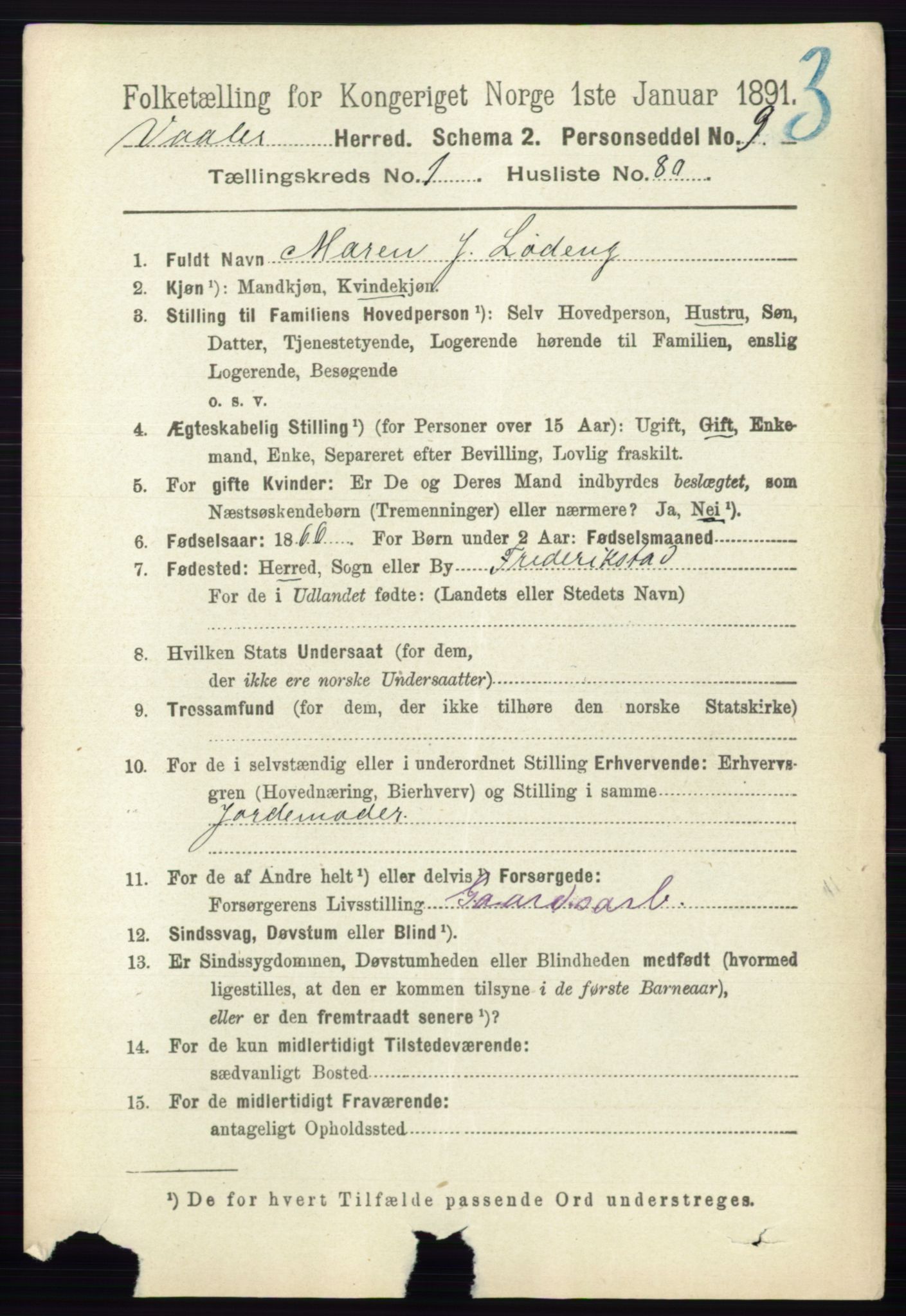 RA, 1891 census for 0137 Våler, 1891, p. 612