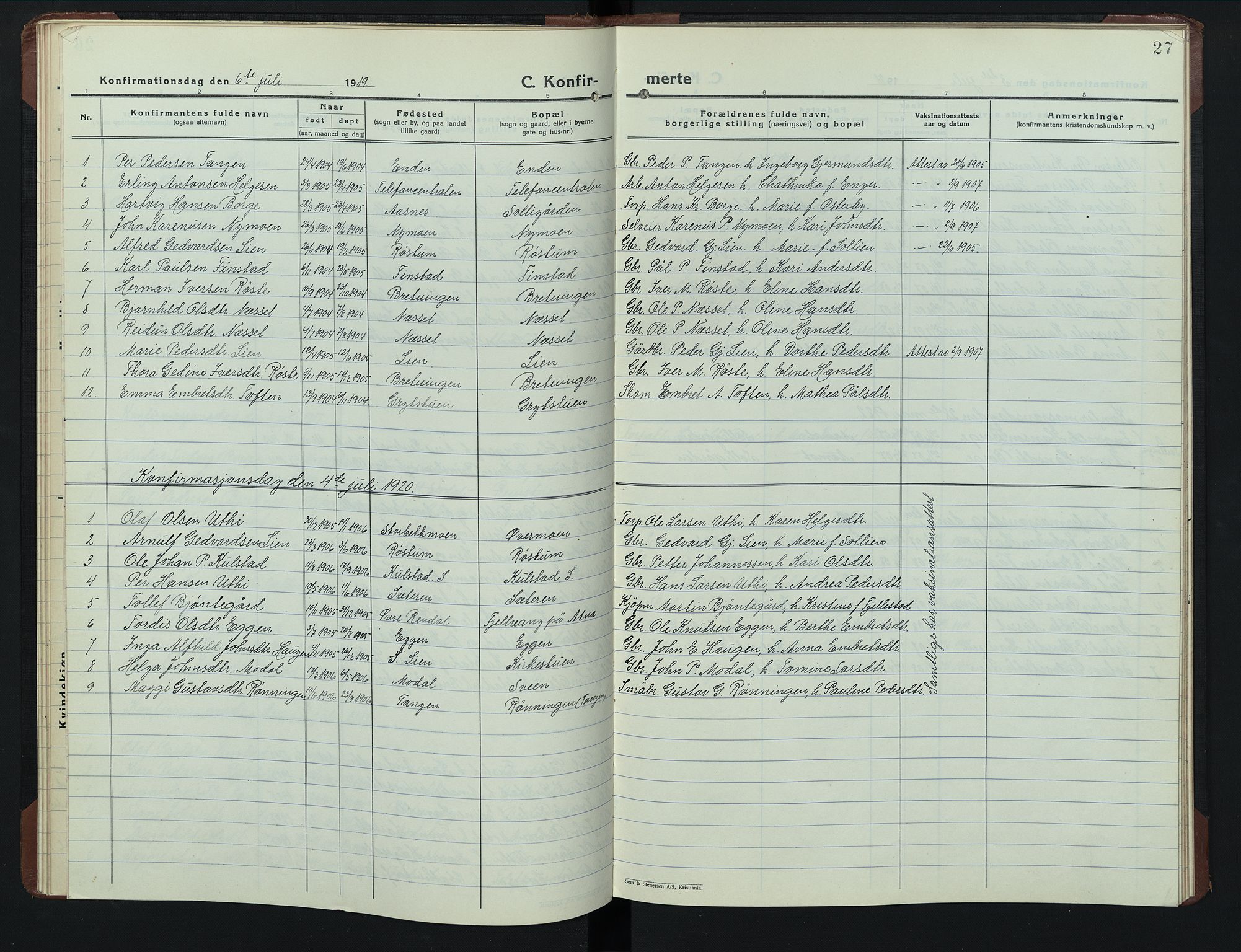 Sollia prestekontor, SAH/PREST-050/H/Ha/Hab/L0003: Parish register (copy) no. 3, 1914-1949, p. 27