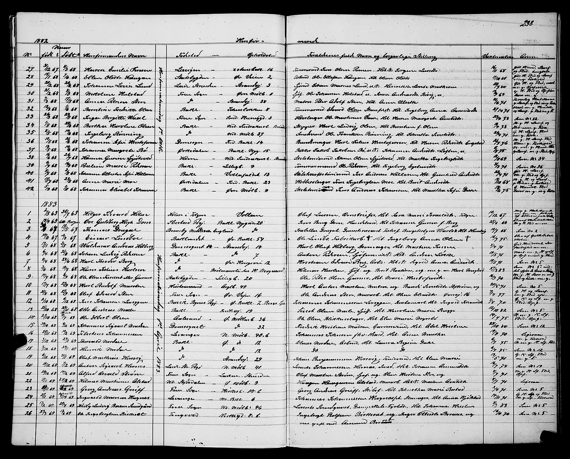 Ministerialprotokoller, klokkerbøker og fødselsregistre - Sør-Trøndelag, SAT/A-1456/604/L0220: Parish register (copy) no. 604C03, 1870-1885, p. 238