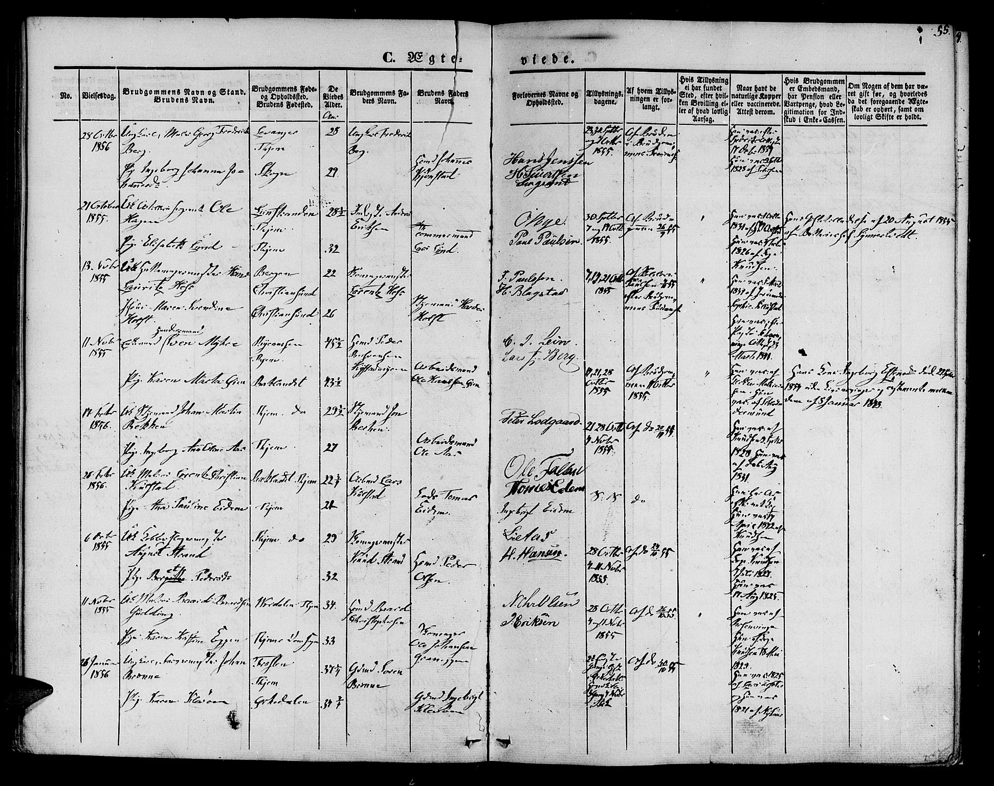 Ministerialprotokoller, klokkerbøker og fødselsregistre - Sør-Trøndelag, AV/SAT-A-1456/602/L0111: Parish register (official) no. 602A09, 1844-1867, p. 55