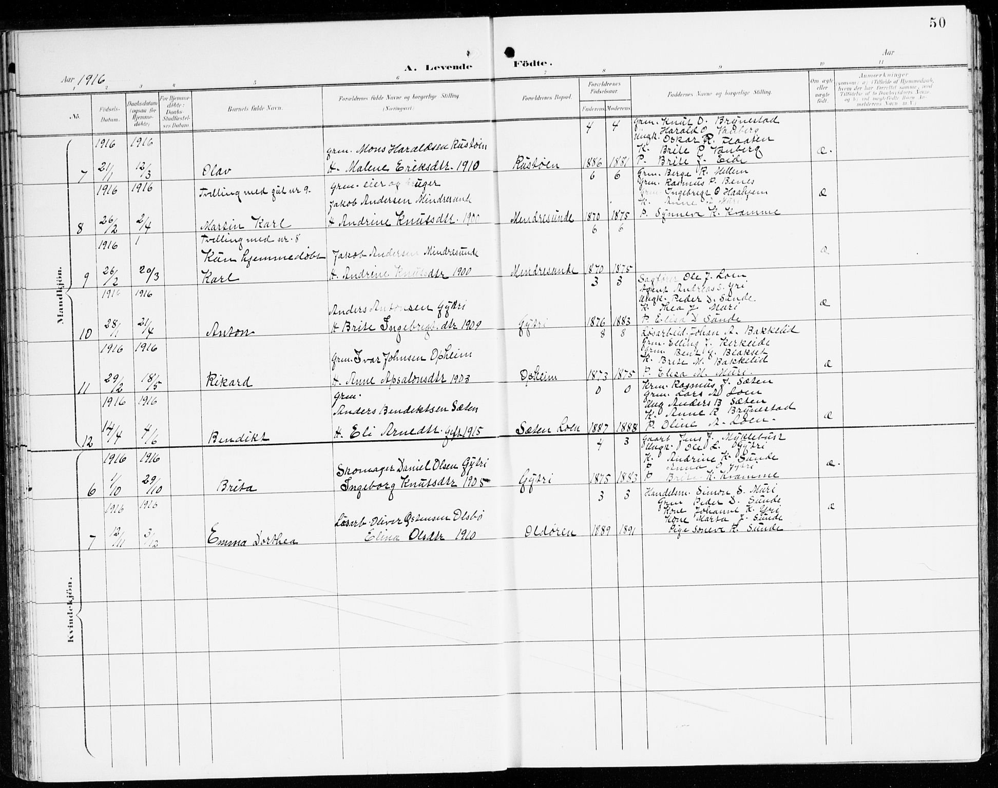 Innvik sokneprestembete, AV/SAB-A-80501: Parish register (official) no. C 2, 1900-1920, p. 50