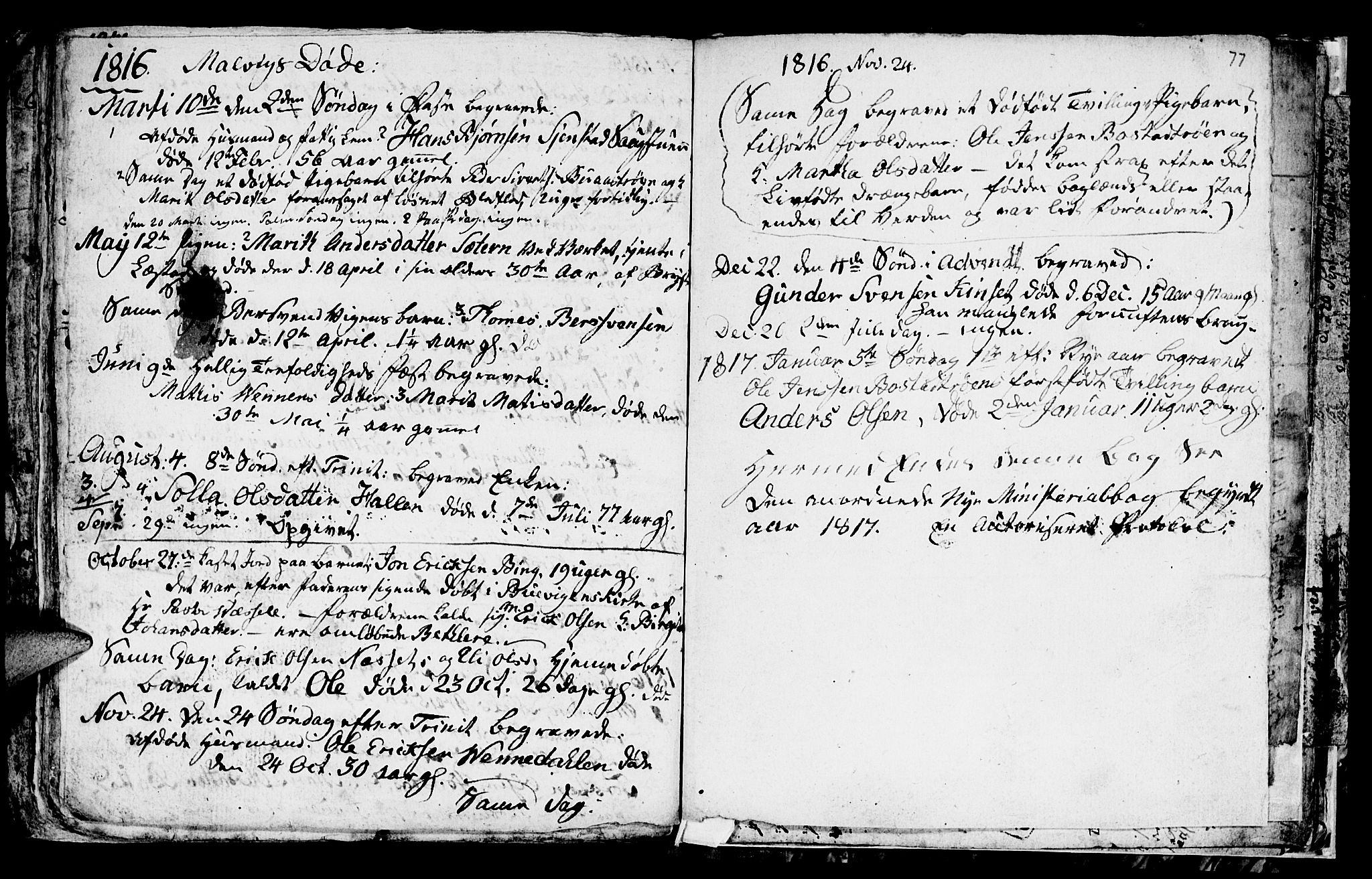 Ministerialprotokoller, klokkerbøker og fødselsregistre - Sør-Trøndelag, SAT/A-1456/616/L0419: Parish register (copy) no. 616C02, 1797-1816, p. 77