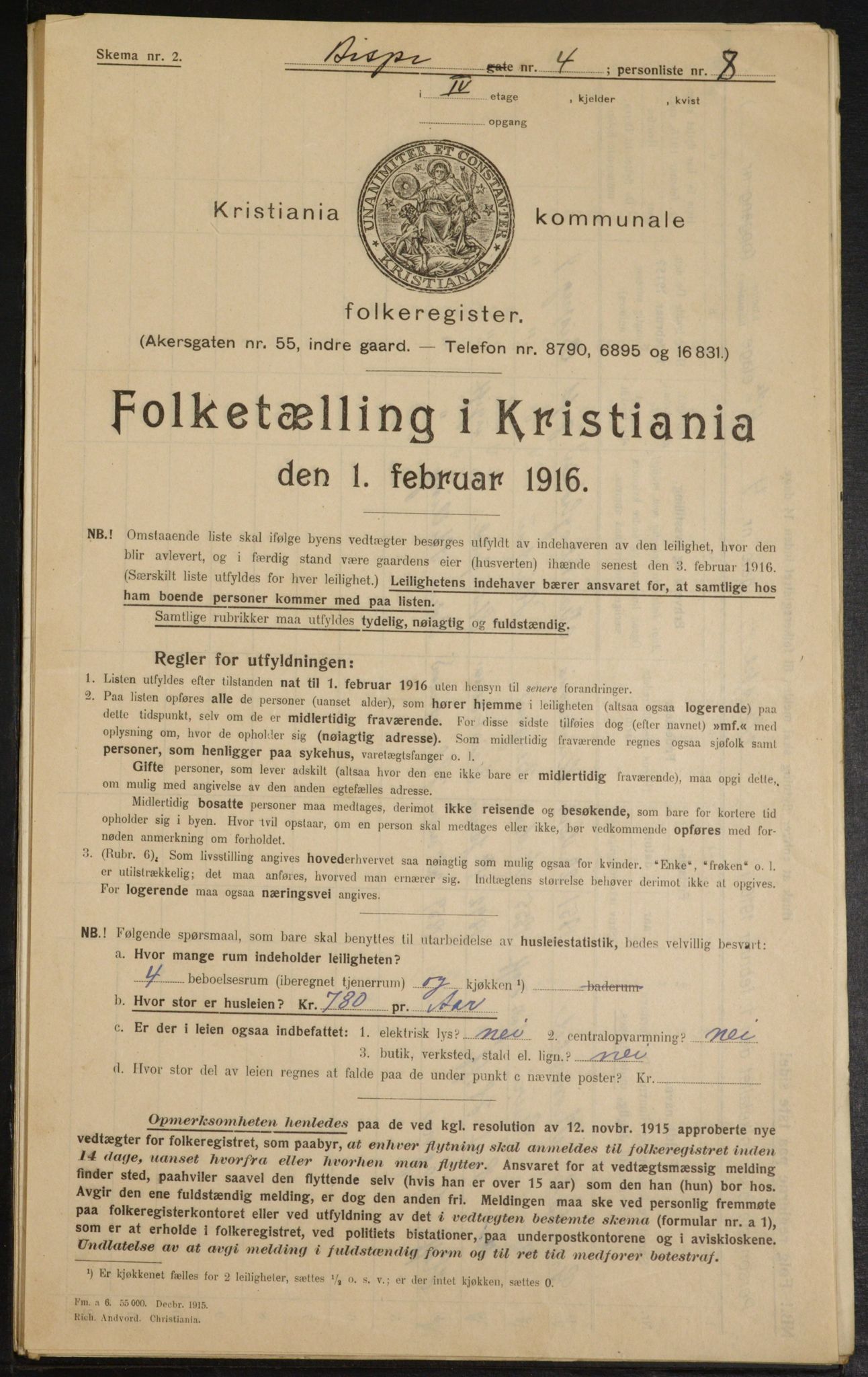 OBA, Municipal Census 1916 for Kristiania, 1916, p. 5423
