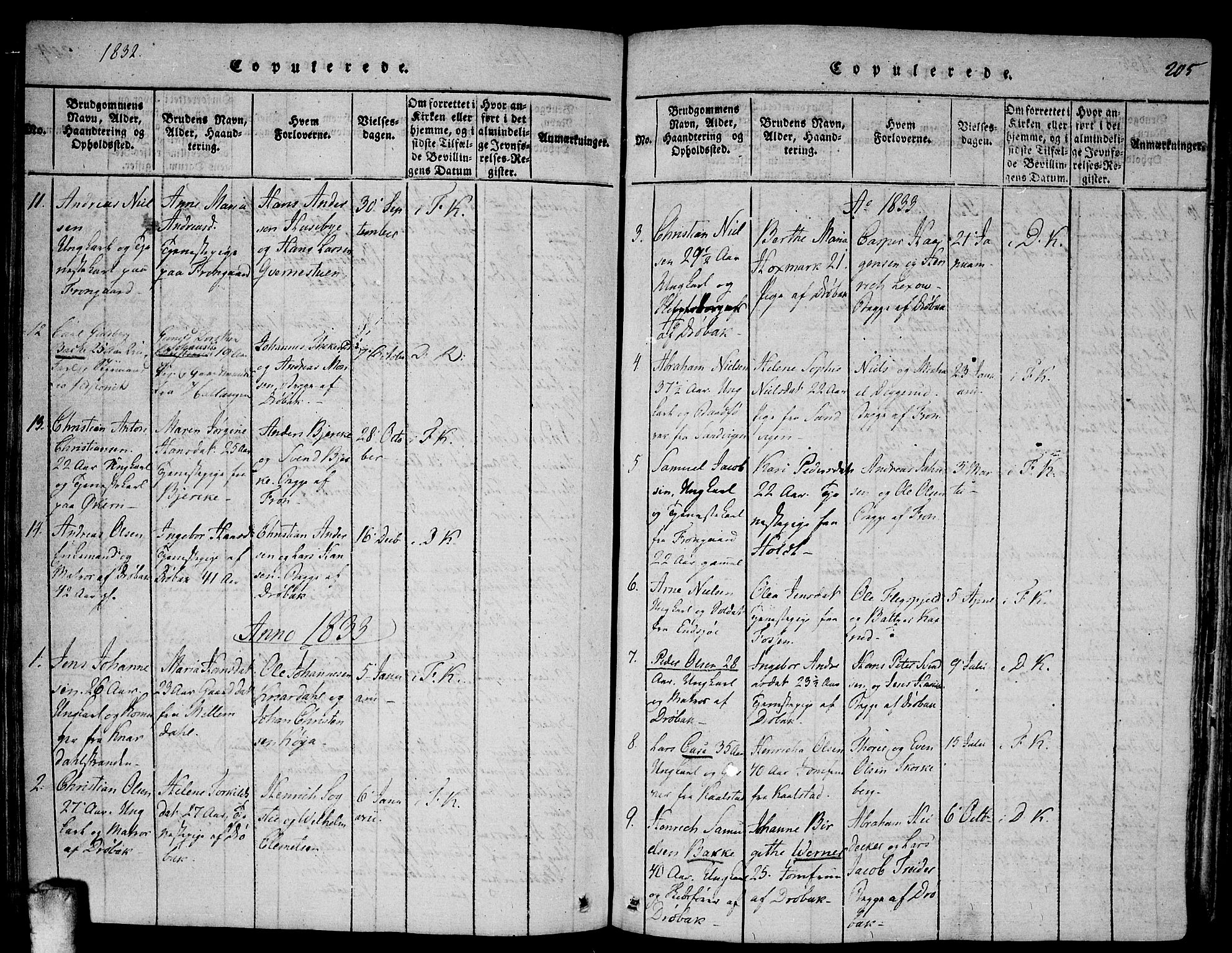 Drøbak prestekontor Kirkebøker, SAO/A-10142a/F/Fa/L0001: Parish register (official) no. I 1, 1816-1842, p. 205