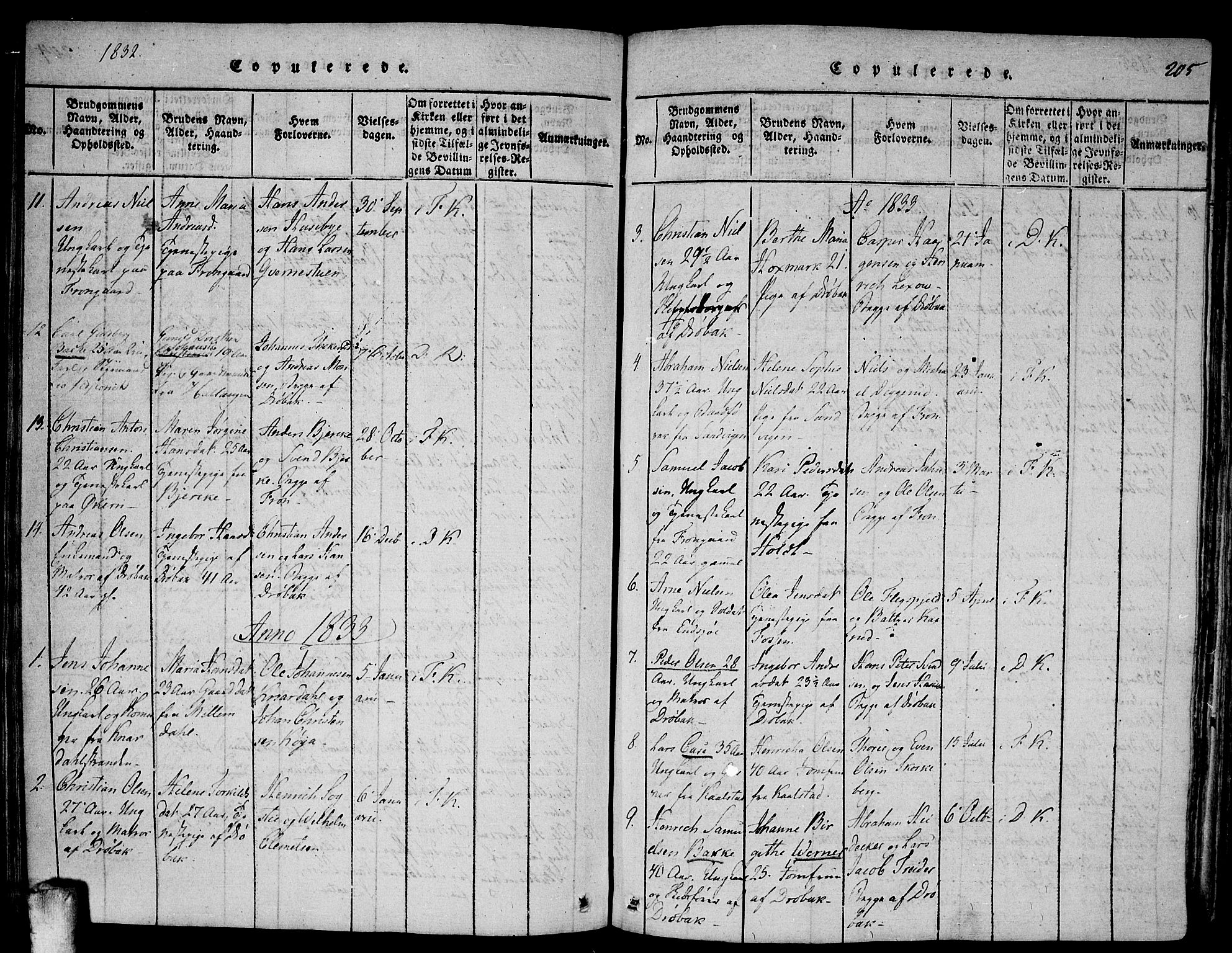 Drøbak prestekontor Kirkebøker, AV/SAO-A-10142a/F/Fa/L0001: Parish register (official) no. I 1, 1816-1842, p. 205