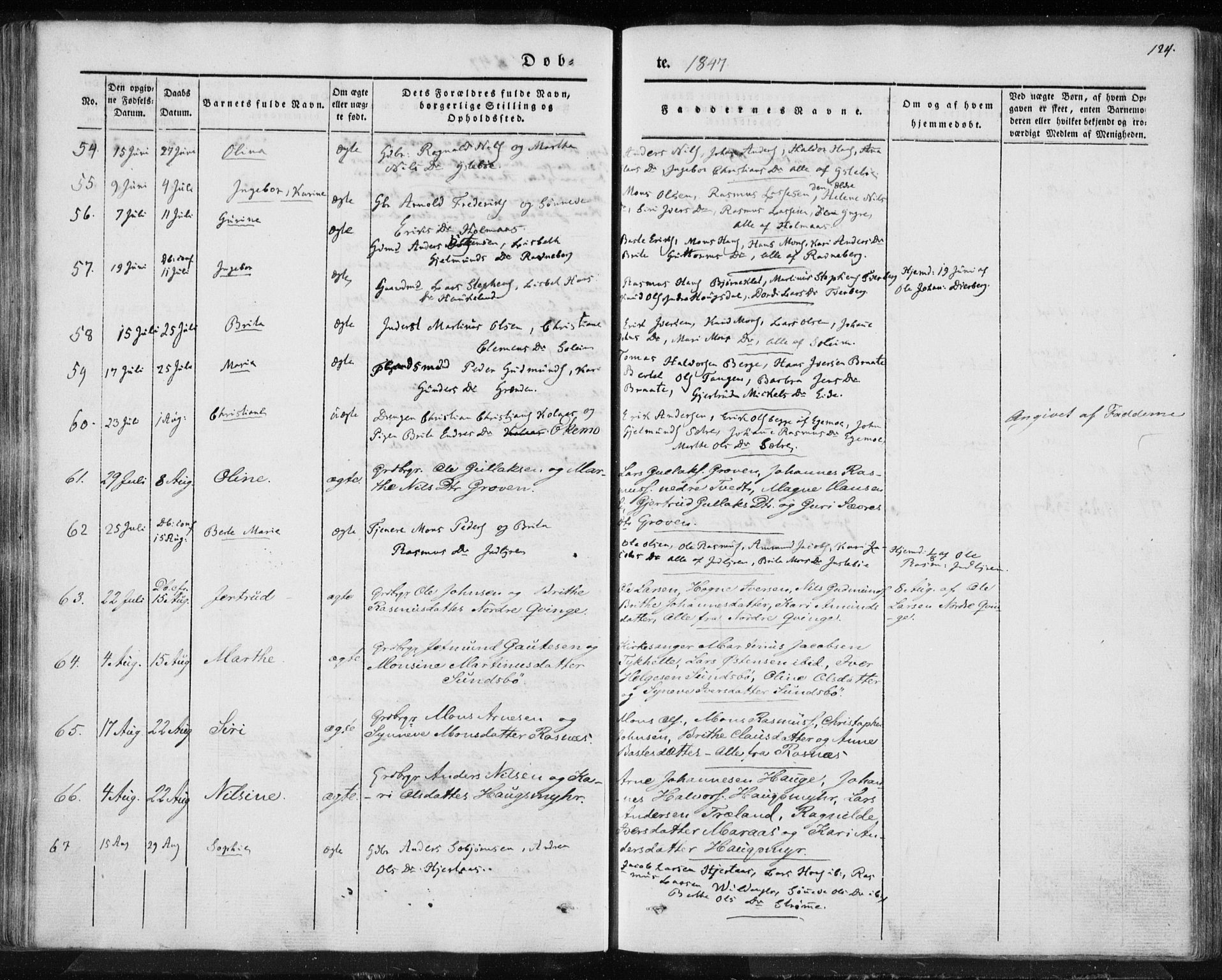 Lindås Sokneprestembete, AV/SAB-A-76701/H/Haa/Haaa/L0010: Parish register (official) no. A 10, 1842-1862, p. 124