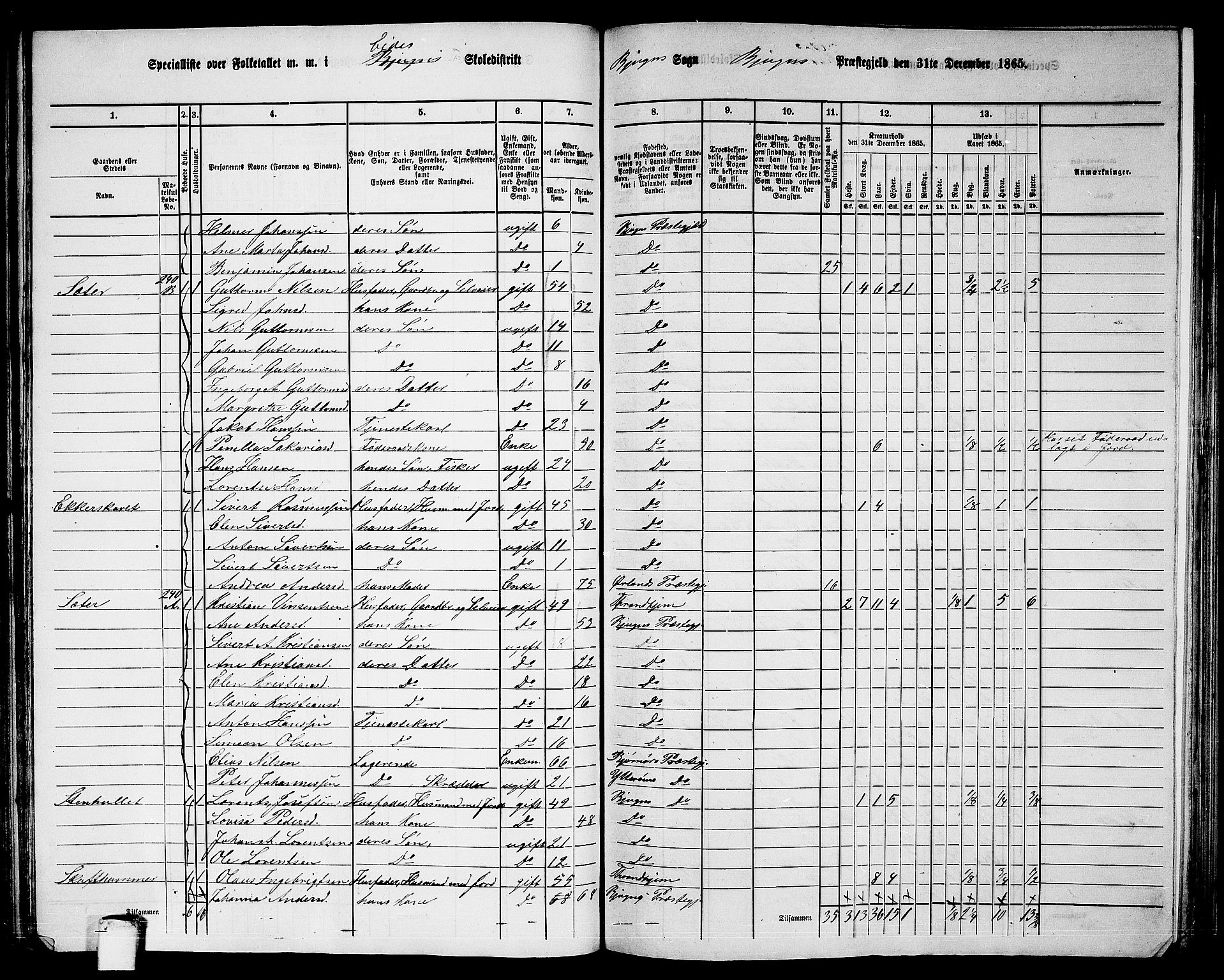 RA, 1865 census for Bjugn, 1865, p. 75