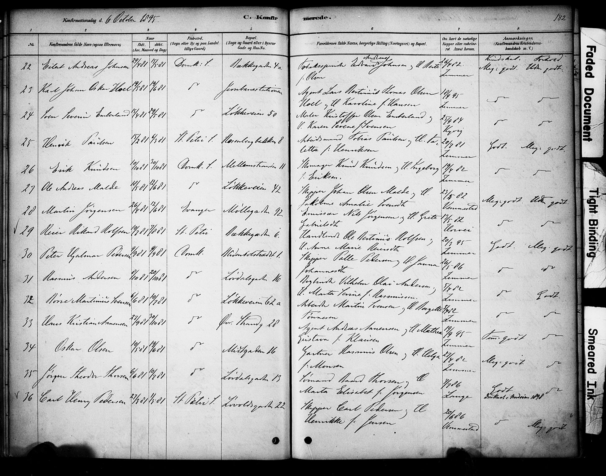 Domkirken sokneprestkontor, SAST/A-101812/001/30/30BA/L0028: Parish register (official) no. A 27, 1878-1896, p. 182