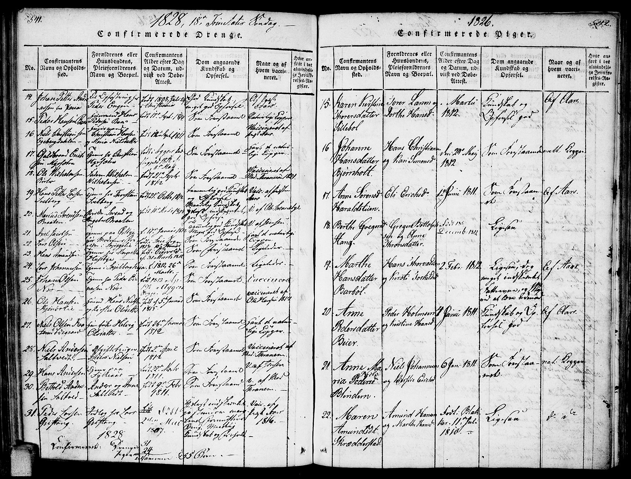 Enebakk prestekontor Kirkebøker, SAO/A-10171c/F/Fa/L0006: Parish register (official) no. I 6, 1815-1832, p. 541-542