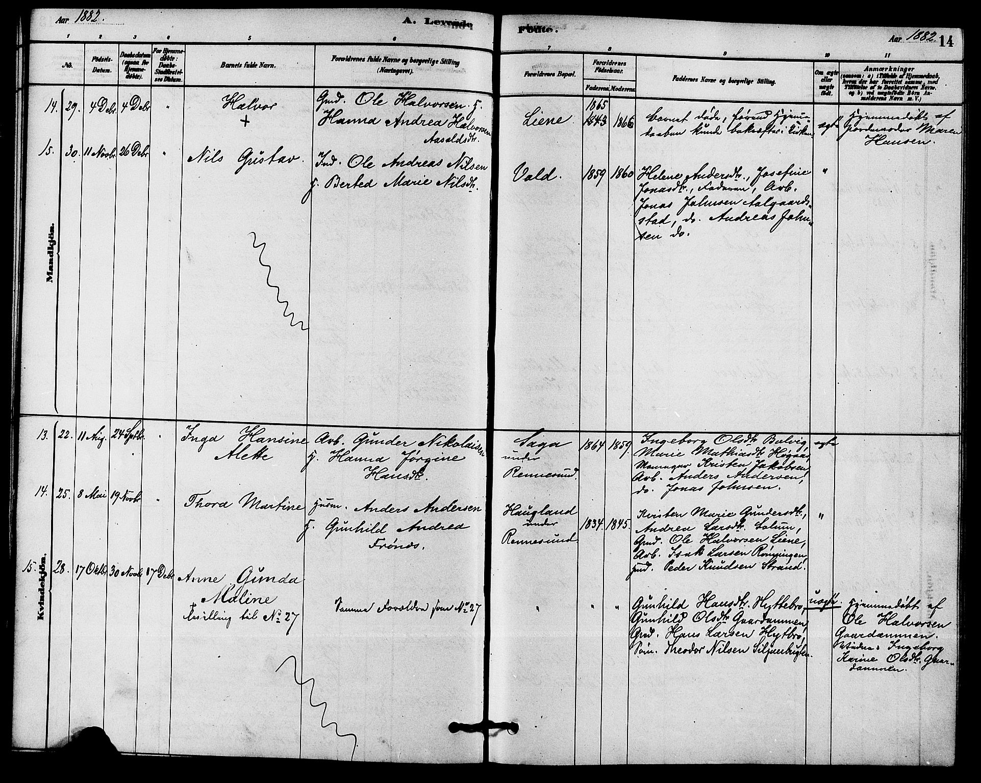 Solum kirkebøker, AV/SAKO-A-306/F/Fc/L0001: Parish register (official) no. III 1, 1877-1891, p. 14