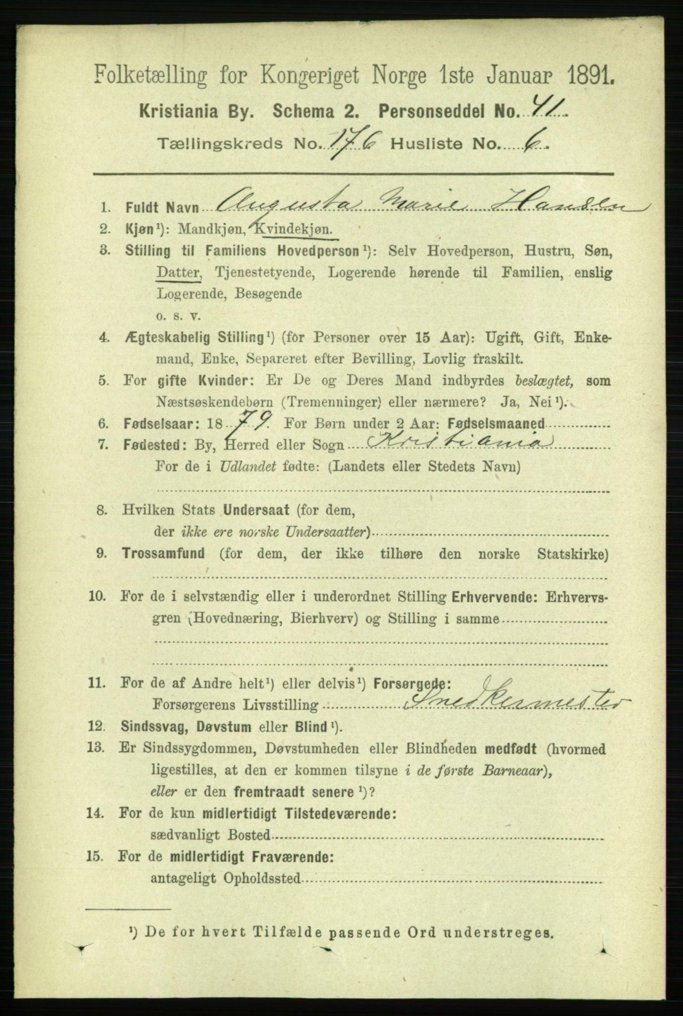 RA, 1891 census for 0301 Kristiania, 1891, p. 105696