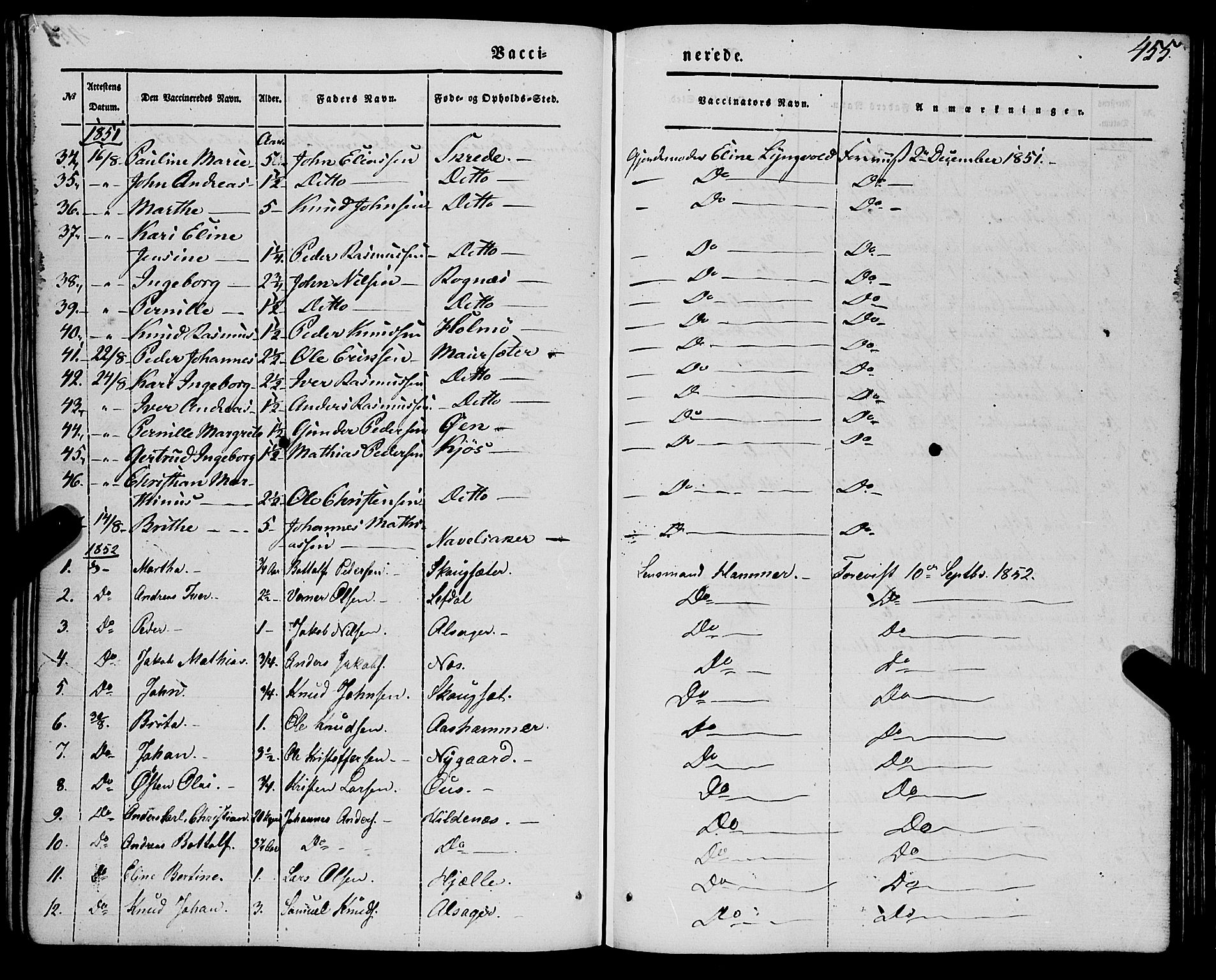 Eid sokneprestembete, AV/SAB-A-82301/H/Haa/Haaa/L0007: Parish register (official) no. A 7, 1844-1858, p. 455