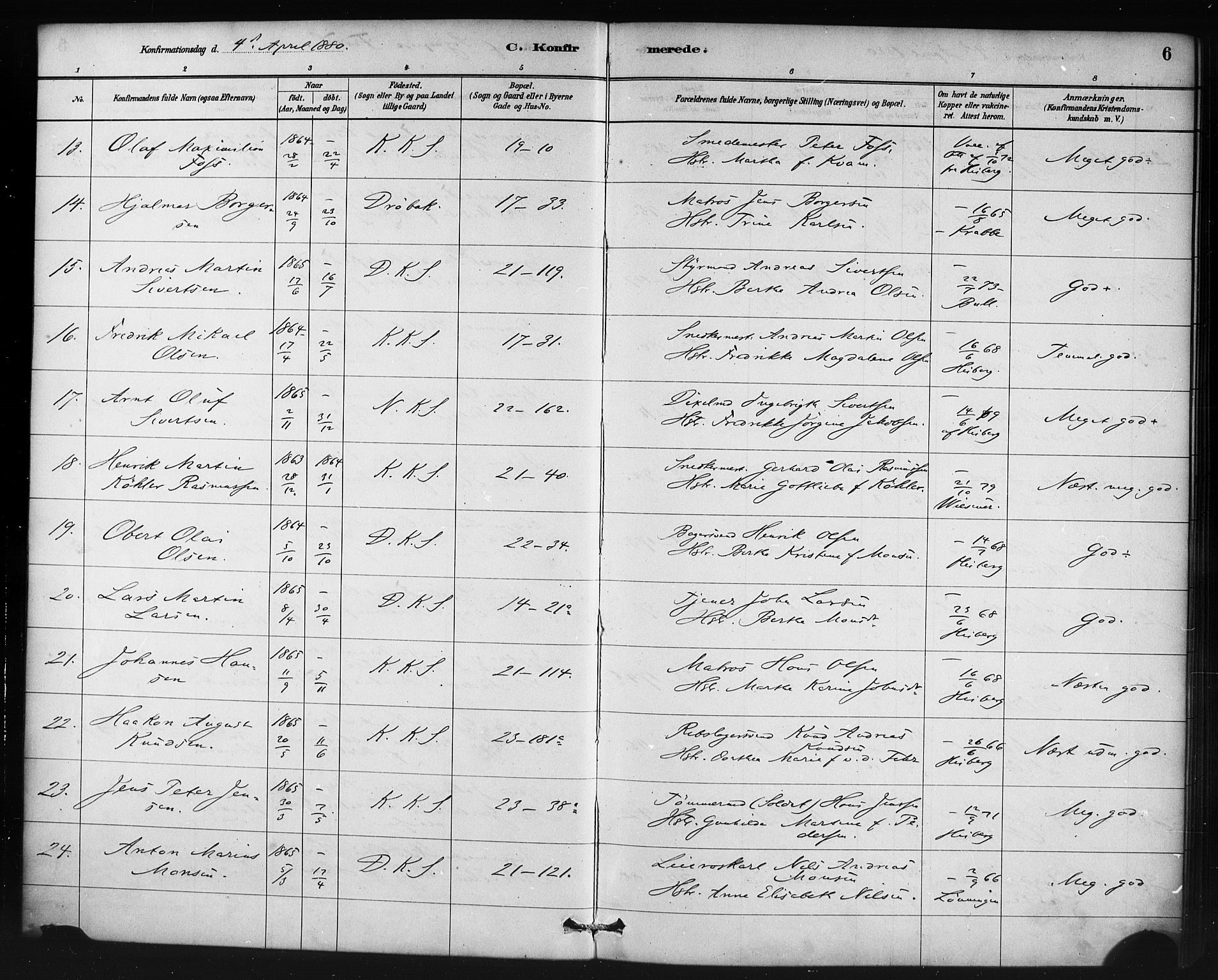 Korskirken sokneprestembete, SAB/A-76101/H/Haa/L0029: Parish register (official) no. C 5, 1880-1892, p. 6