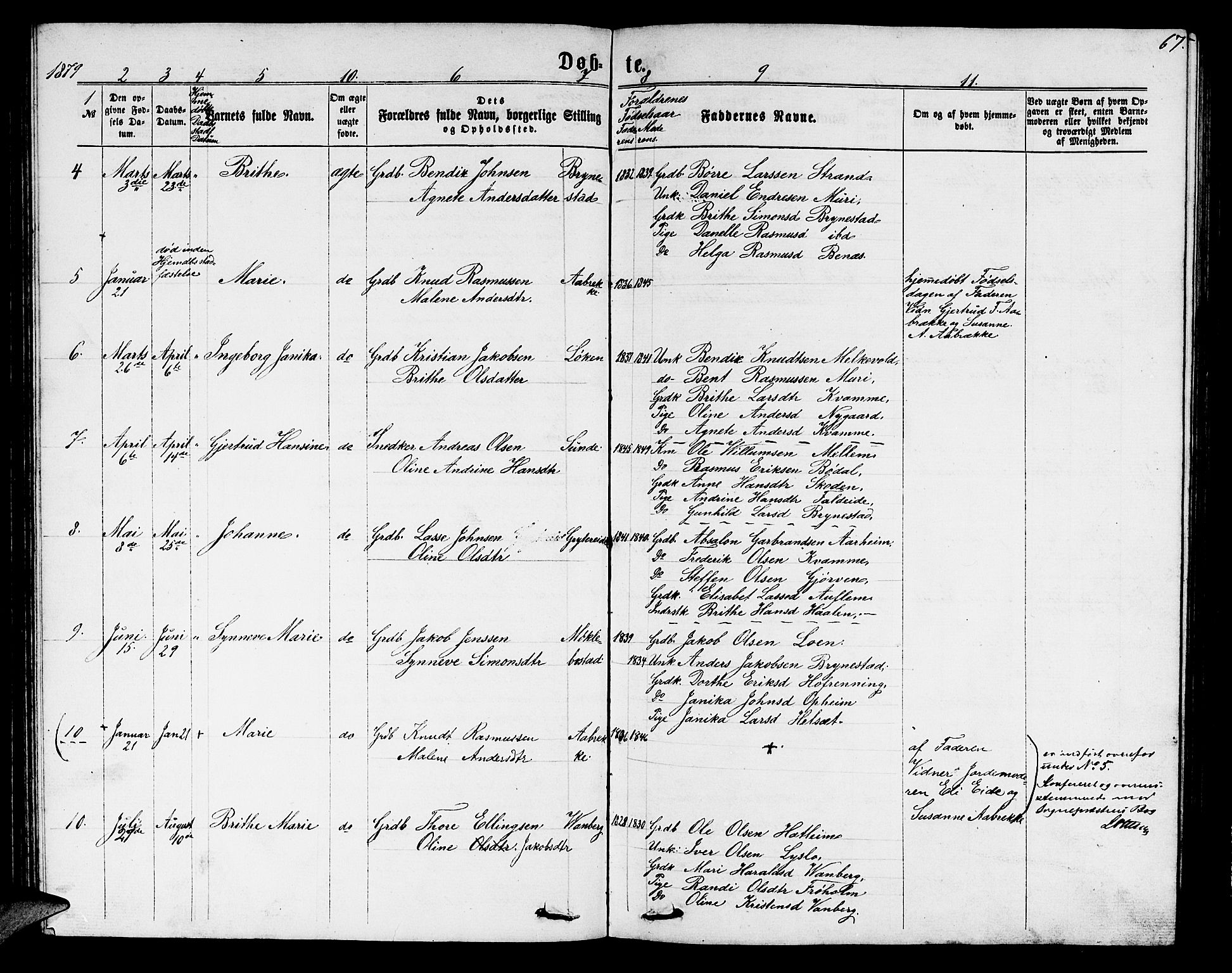 Innvik sokneprestembete, SAB/A-80501: Parish register (copy) no. B 2, 1864-1885, p. 67