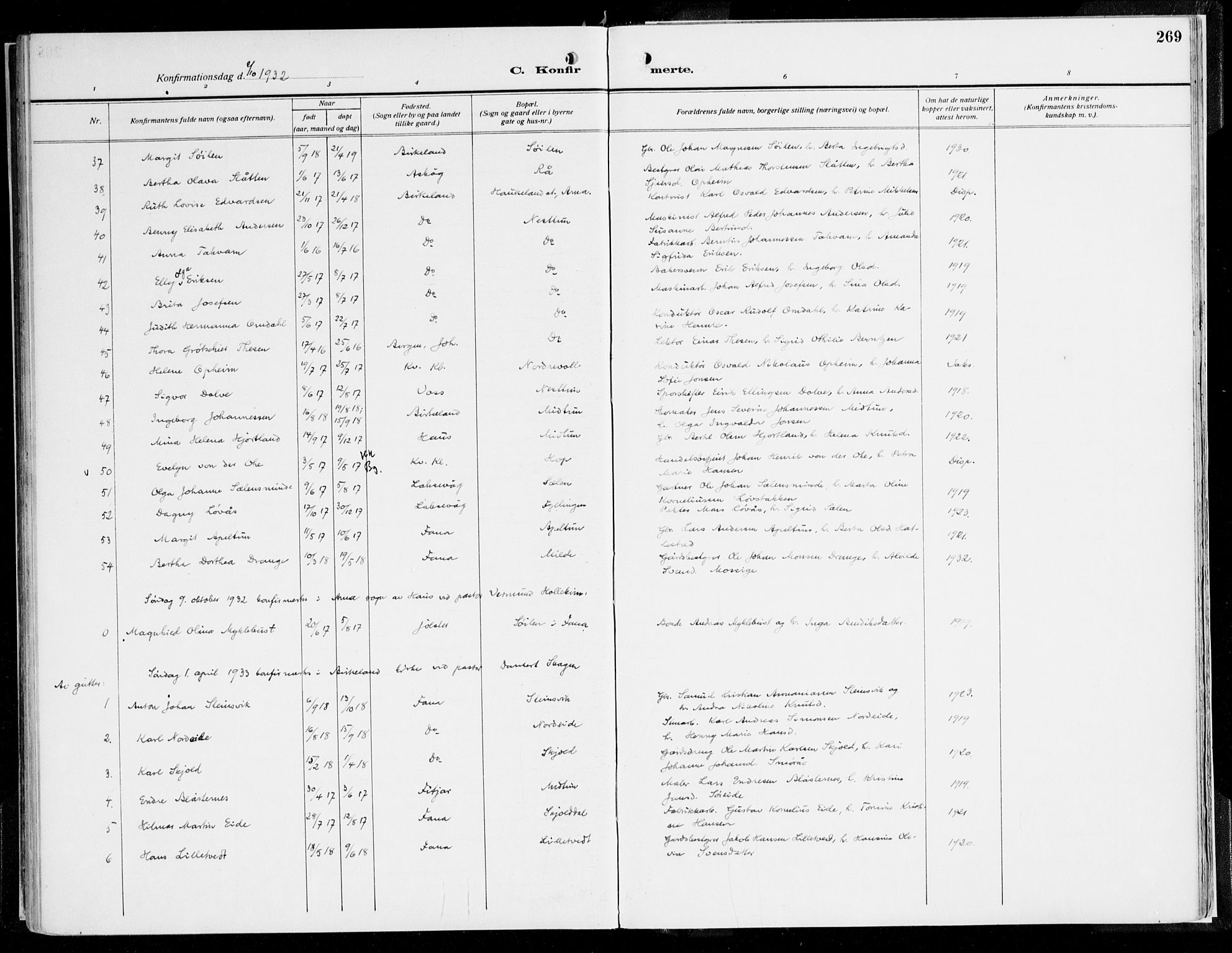 Fana Sokneprestembete, AV/SAB-A-75101/H/Haa/Haaj/L0001: Parish register (official) no. J 1, 1921-1935, p. 269