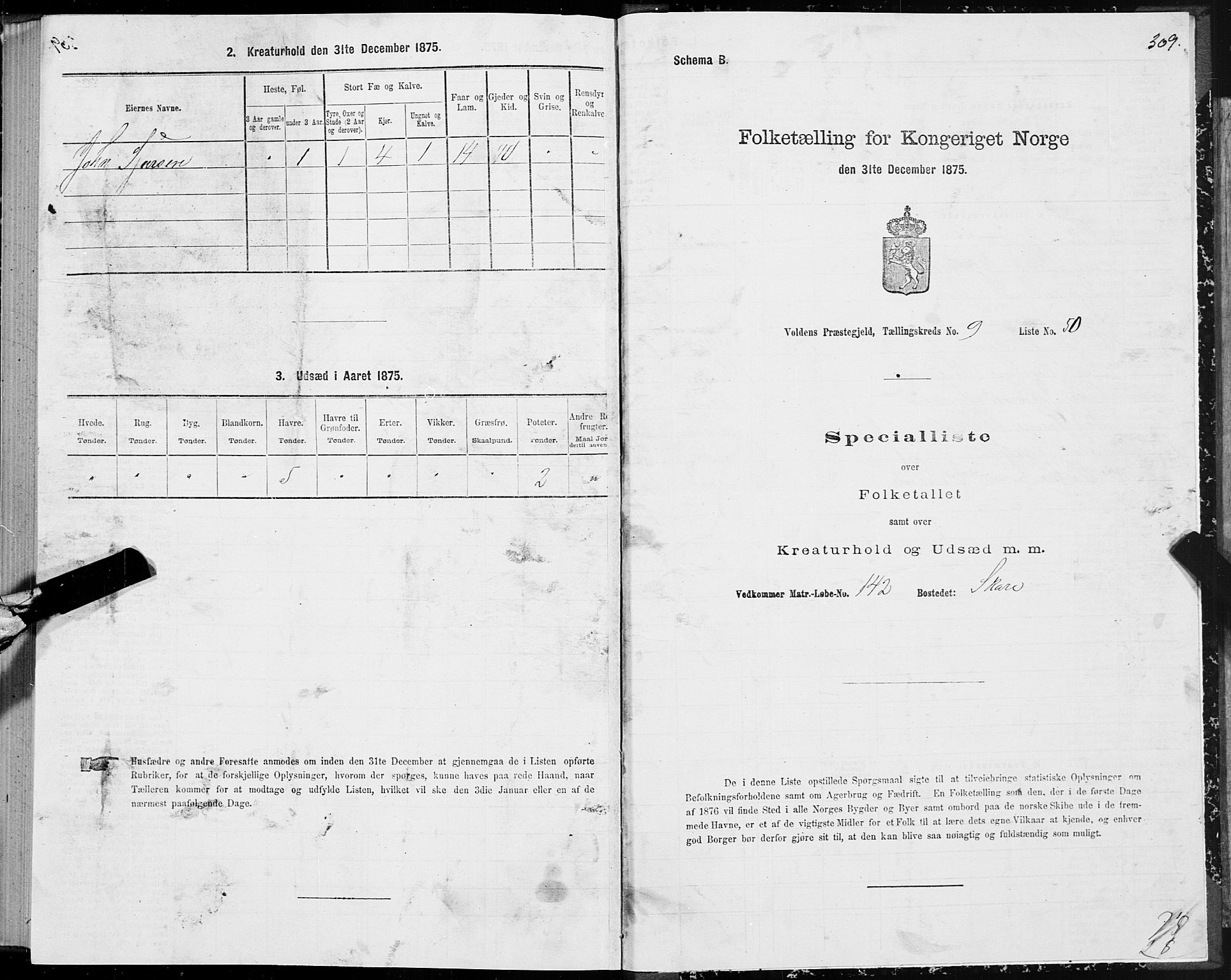 SAT, 1875 census for 1519P Volda, 1875, p. 5309