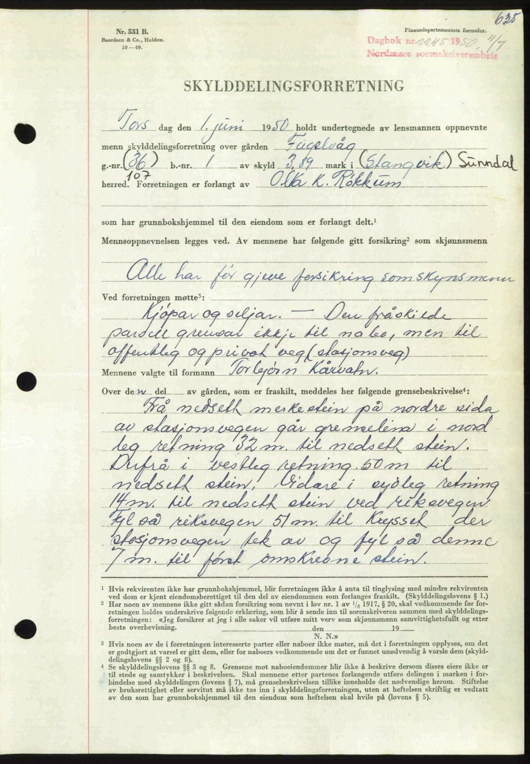 Nordmøre sorenskriveri, AV/SAT-A-4132/1/2/2Ca: Mortgage book no. A115, 1950-1950, Diary no: : 2245/1950