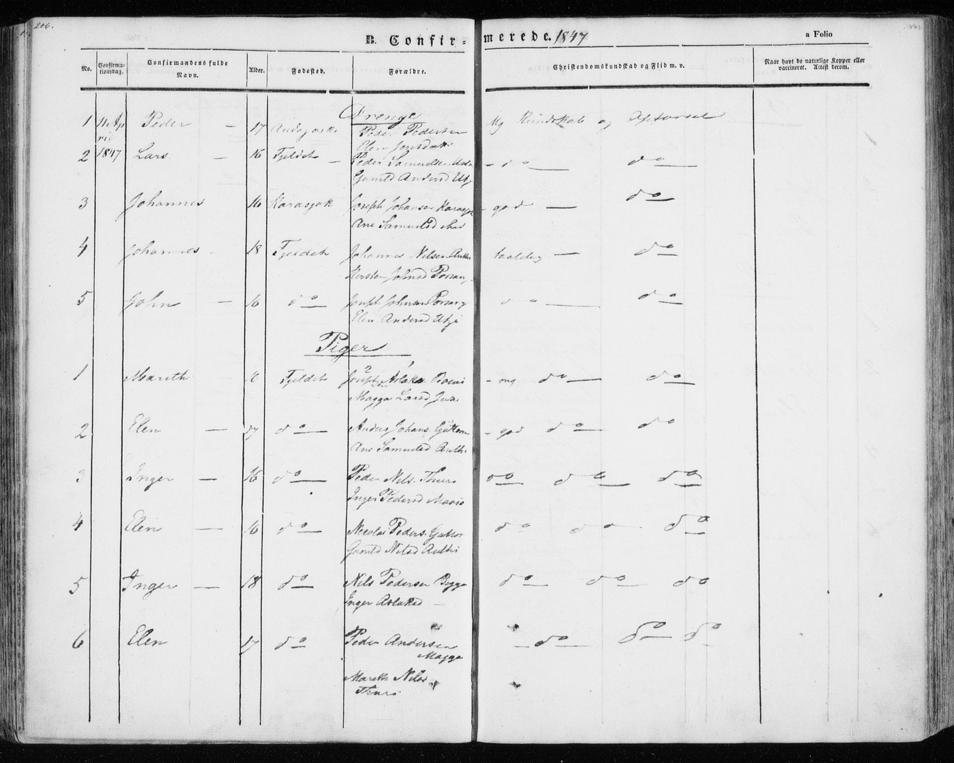 Kistrand/Porsanger sokneprestembete, SATØ/S-1351/H/Ha/L0012.kirke: Parish register (official) no. 12, 1843-1871, p. 206-207