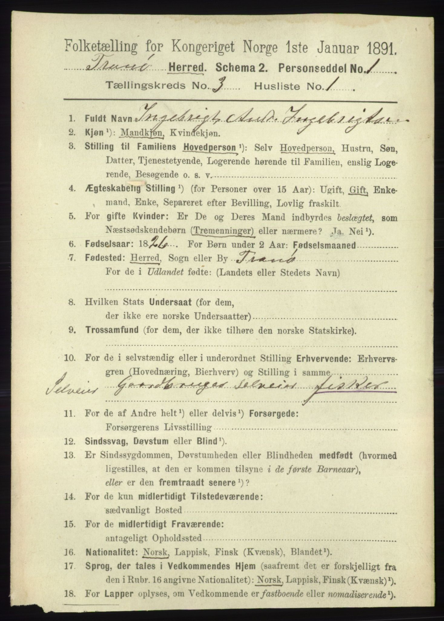 RA, 1891 census for 1927 Tranøy, 1891, p. 886