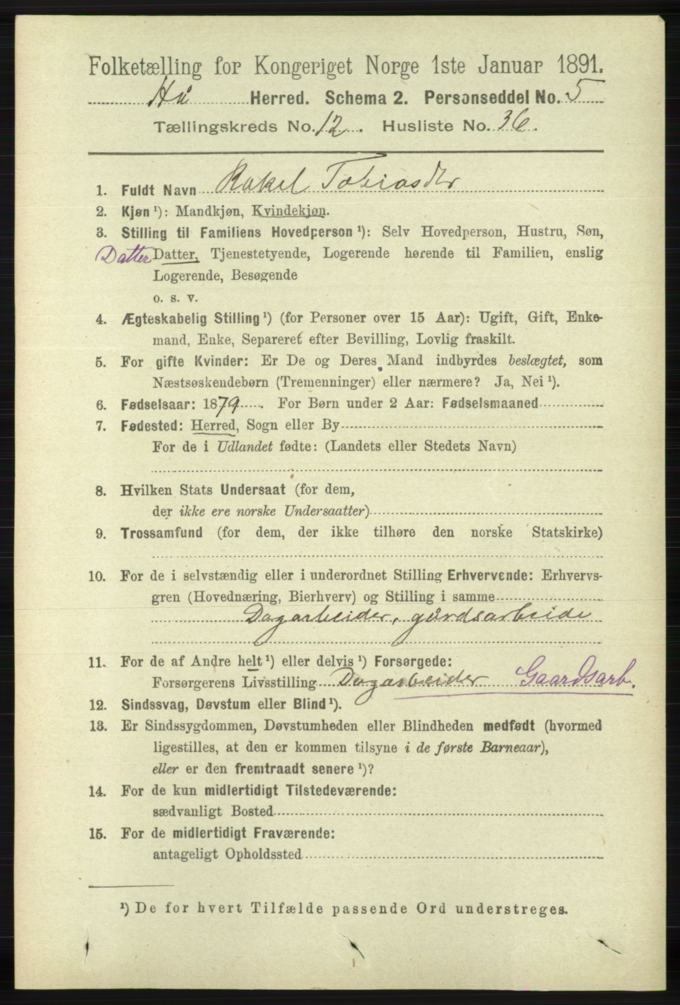 RA, 1891 census for 1119 Hå, 1891, p. 3110