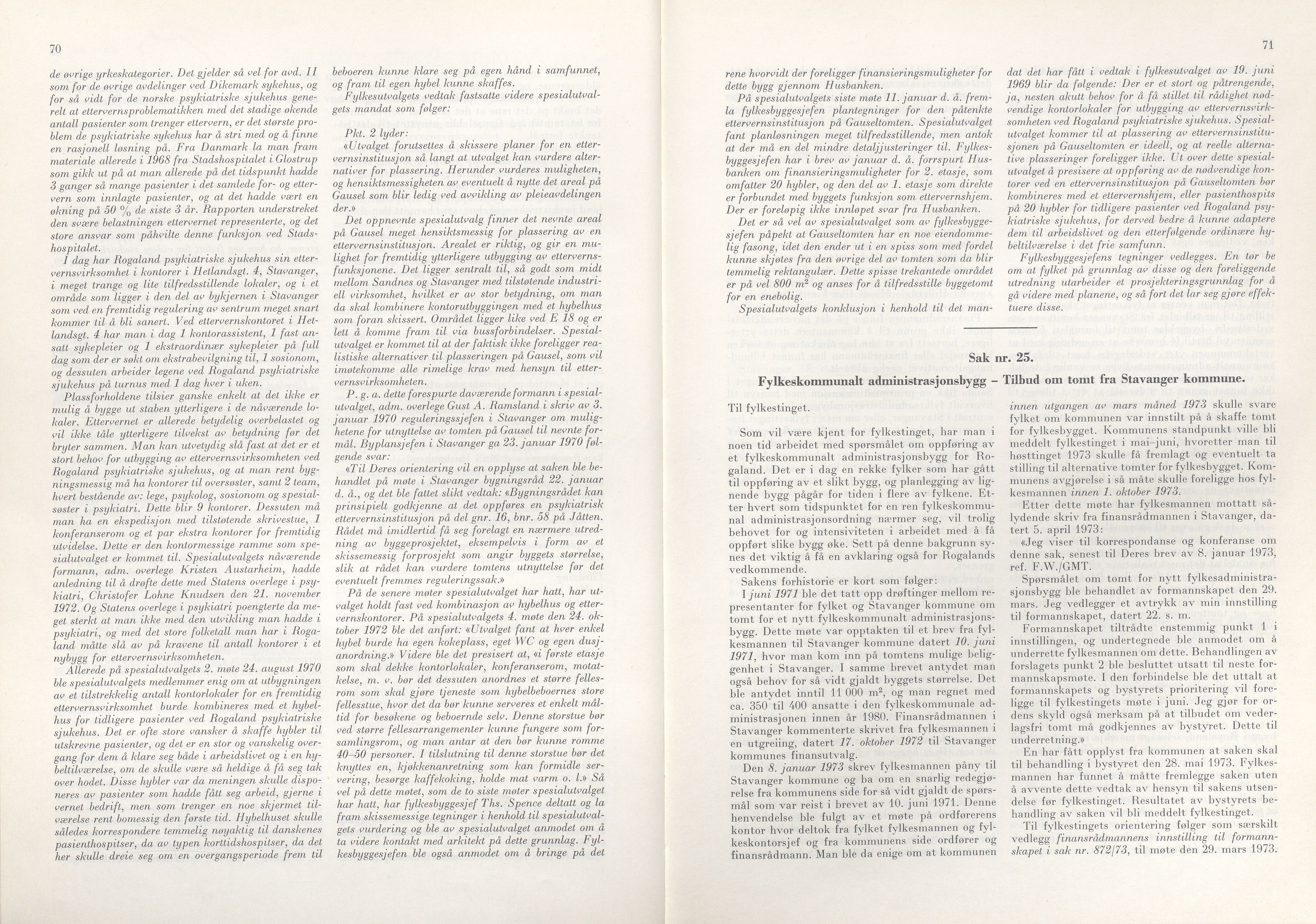 Rogaland fylkeskommune - Fylkesrådmannen , IKAR/A-900/A/Aa/Aaa/L0093: Møtebok , 1973, p. 70-71