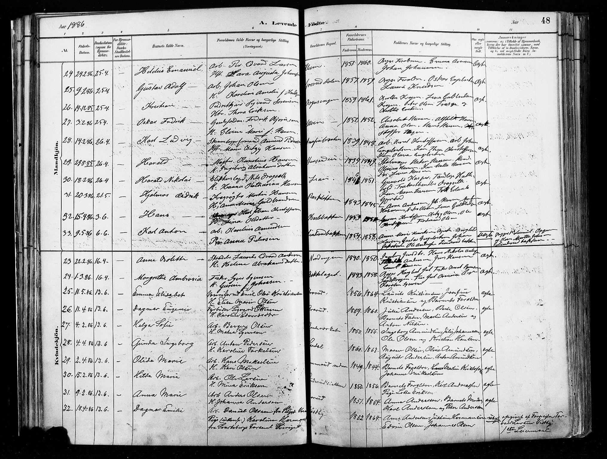 Østre Aker prestekontor Kirkebøker, SAO/A-10840/F/Fa/L0008: Parish register (official) no. I 8, 1883-1894, p. 48