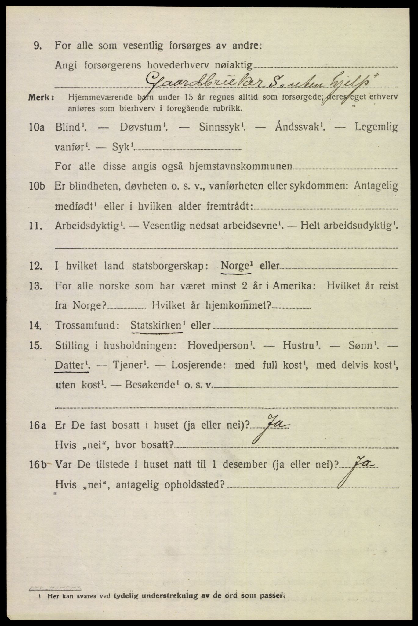 SAK, 1920 census for Bjelland, 1920, p. 2062