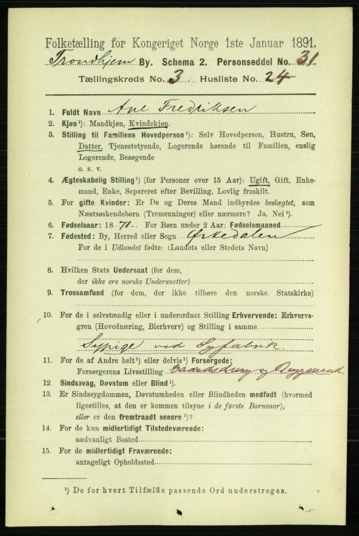 RA, 1891 census for 1601 Trondheim, 1891, p. 4035