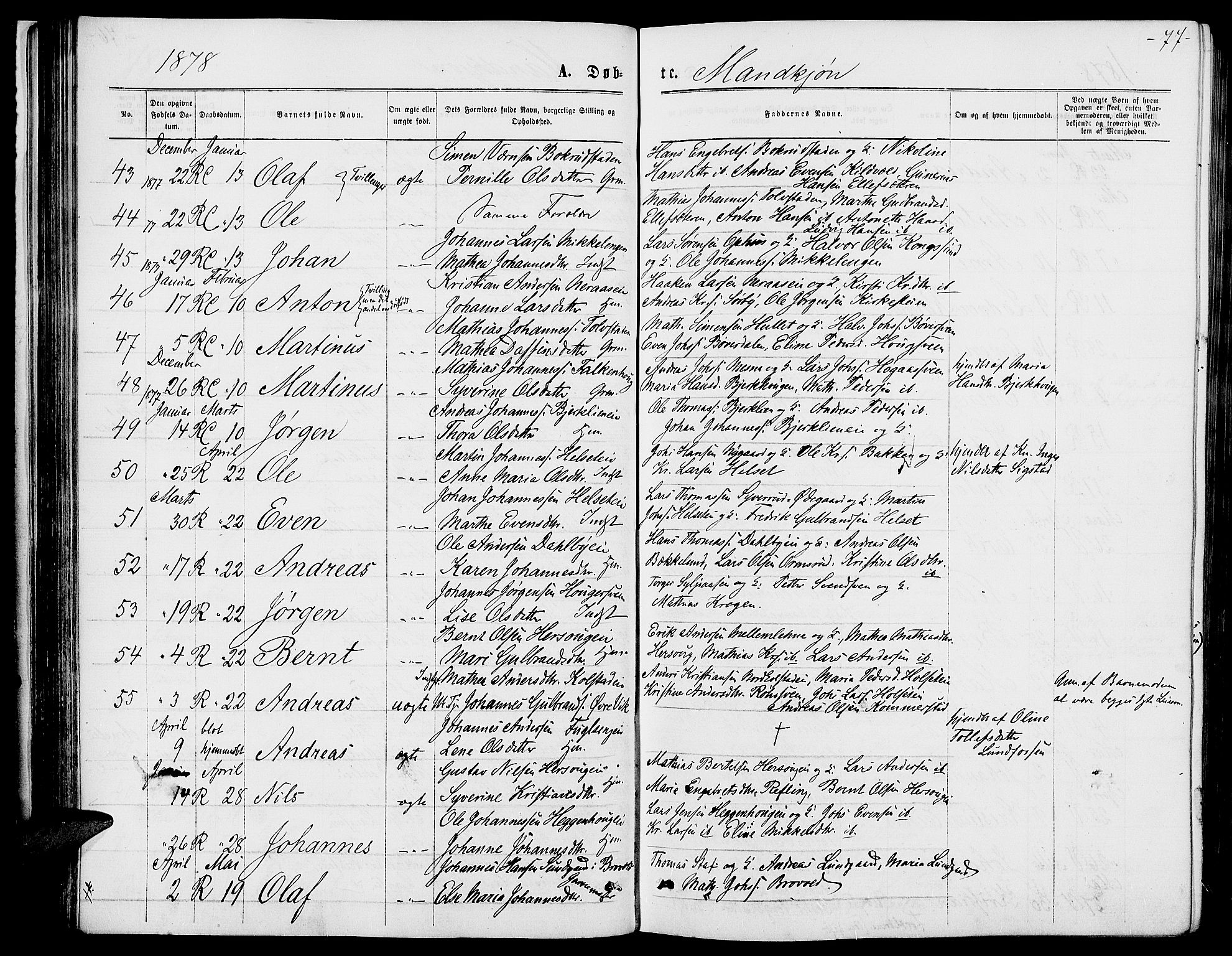 Ringsaker prestekontor, AV/SAH-PREST-014/L/La/L0008: Parish register (copy) no. 8, 1870-1878, p. 77