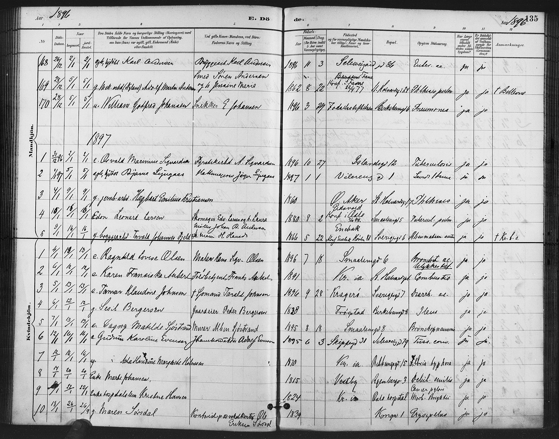 Gamlebyen prestekontor Kirkebøker, SAO/A-10884/F/Fa/L0009: Parish register (official) no. 9, 1888-1909, p. 135