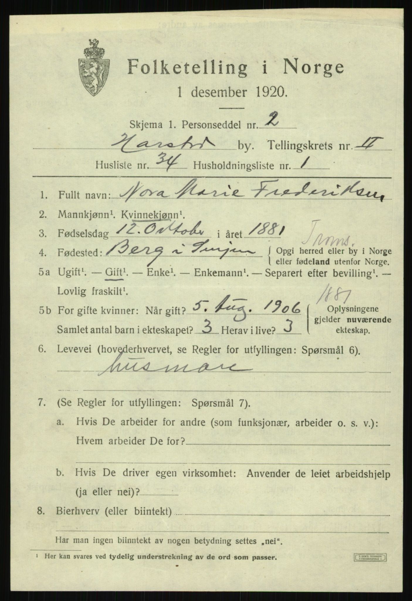 SATØ, 1920 census for Harstad, 1920, p. 3686