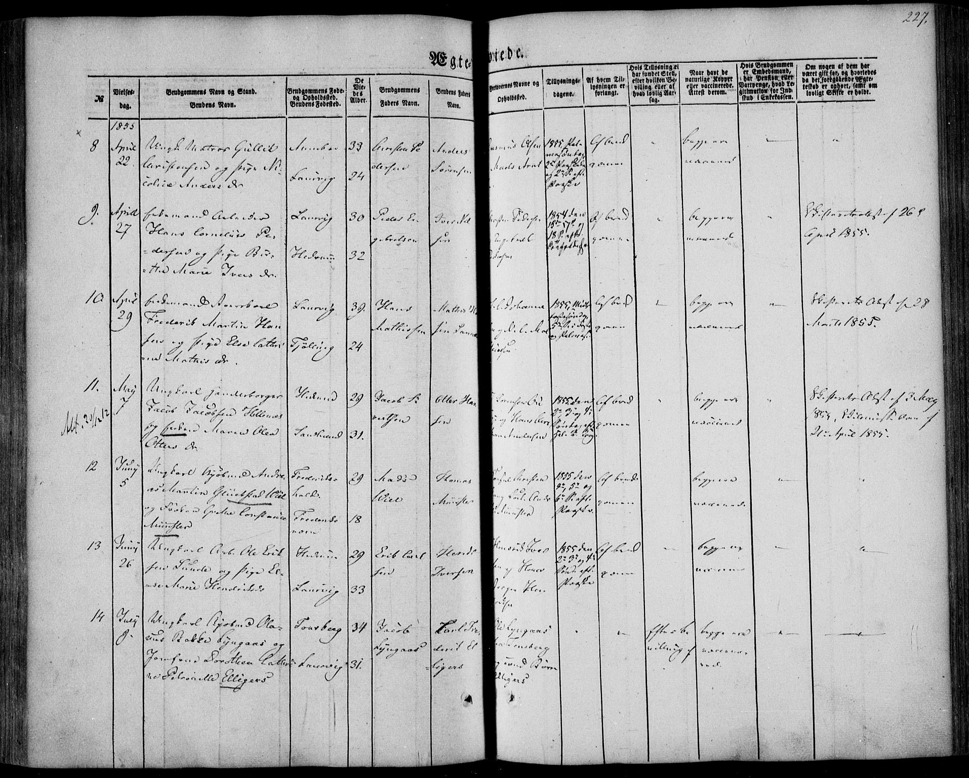 Larvik kirkebøker, SAKO/A-352/F/Fa/L0003: Parish register (official) no. I 3, 1848-1856, p. 227