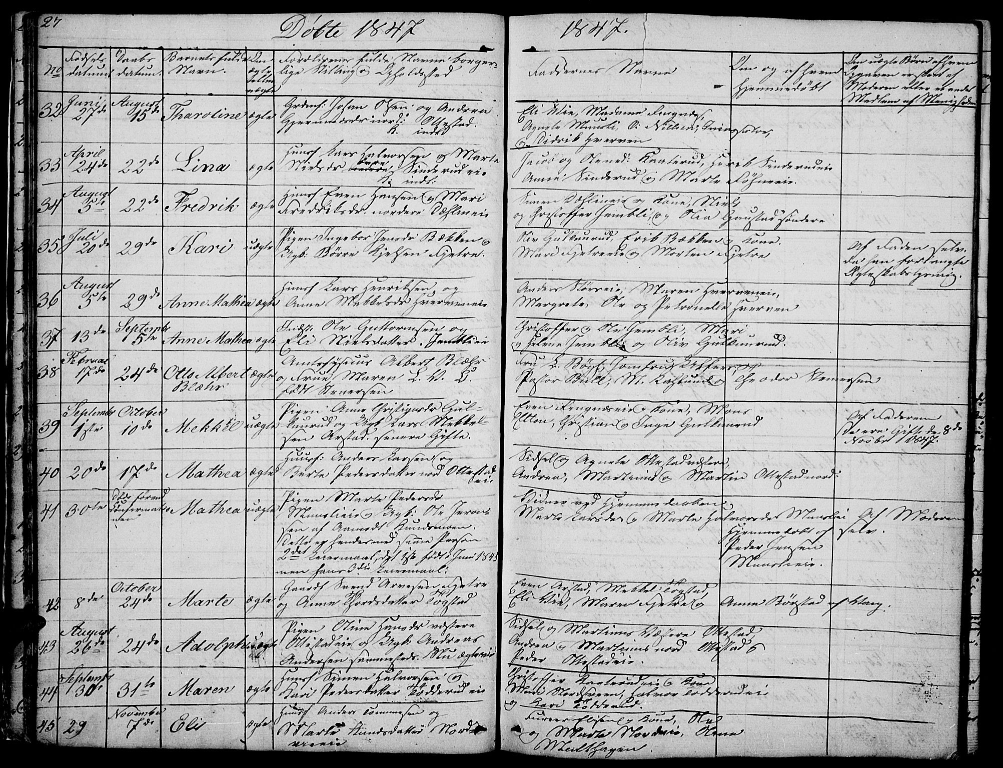 Stange prestekontor, AV/SAH-PREST-002/L/L0002: Parish register (copy) no. 2, 1838-1879, p. 27