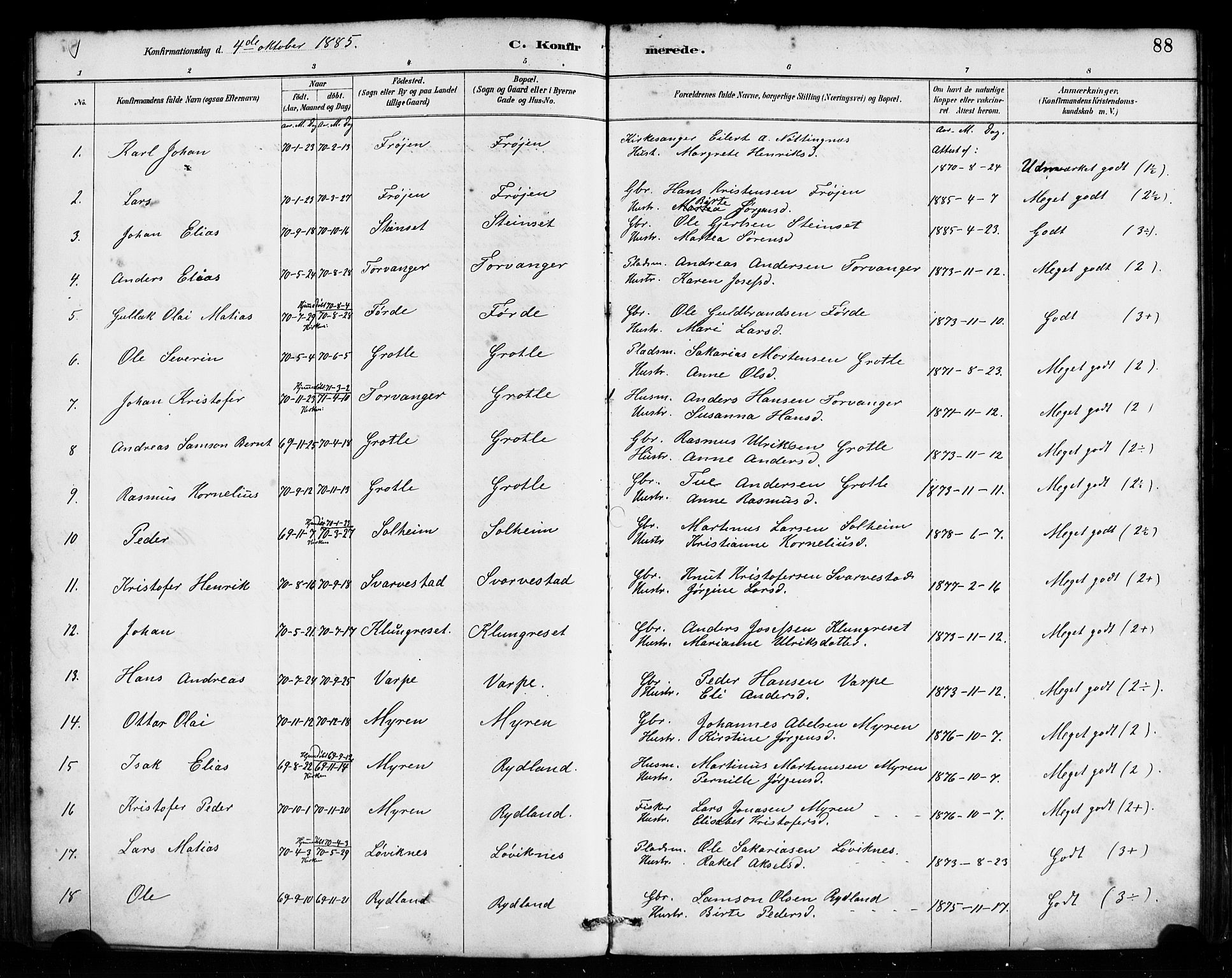 Bremanger sokneprestembete, AV/SAB-A-82201/H/Haa/Haab/L0001: Parish register (official) no. B 1, 1884-1895, p. 88