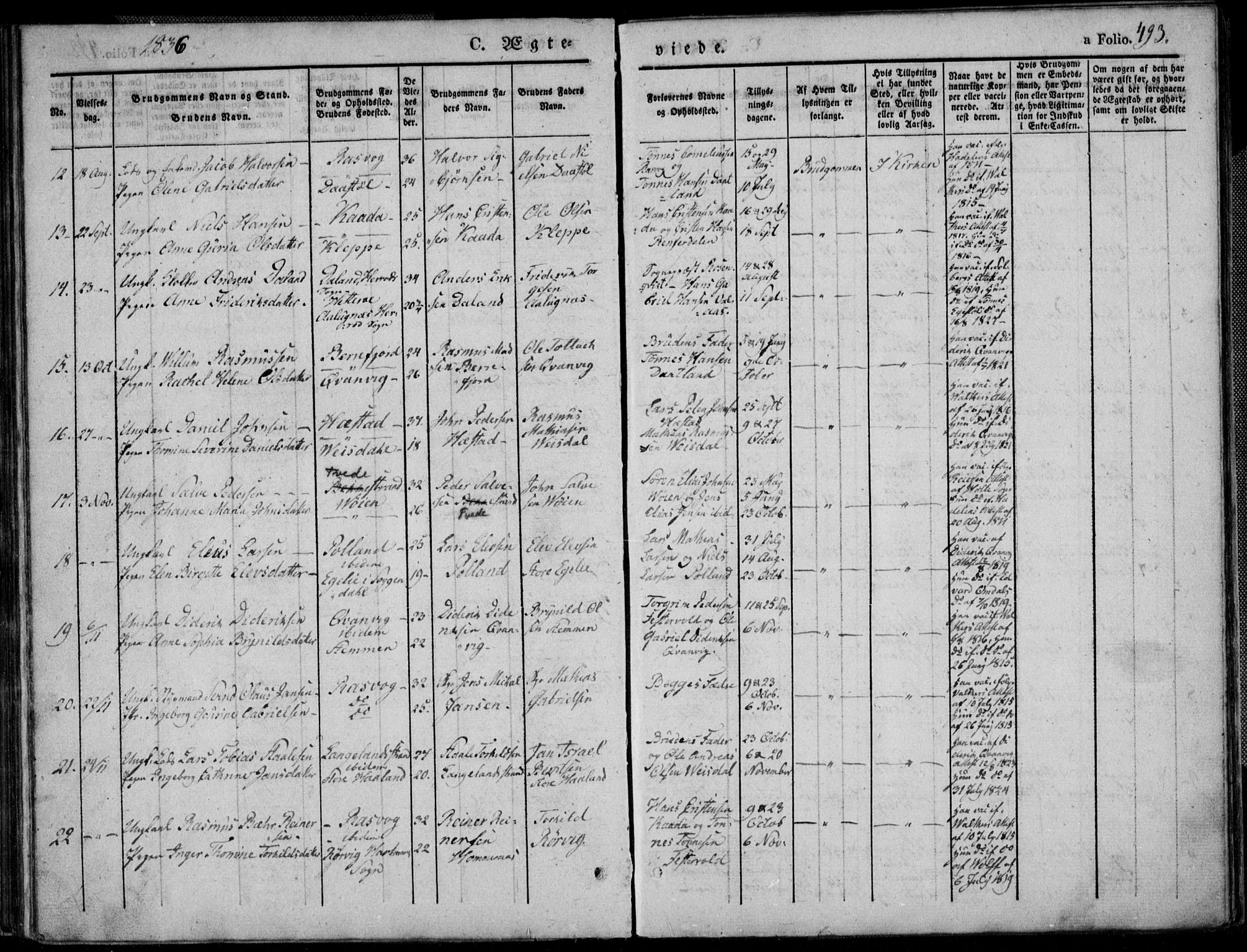 Flekkefjord sokneprestkontor, SAK/1111-0012/F/Fb/Fbb/L0002: Parish register (copy) no. B 2b, 1831-1866, p. 493