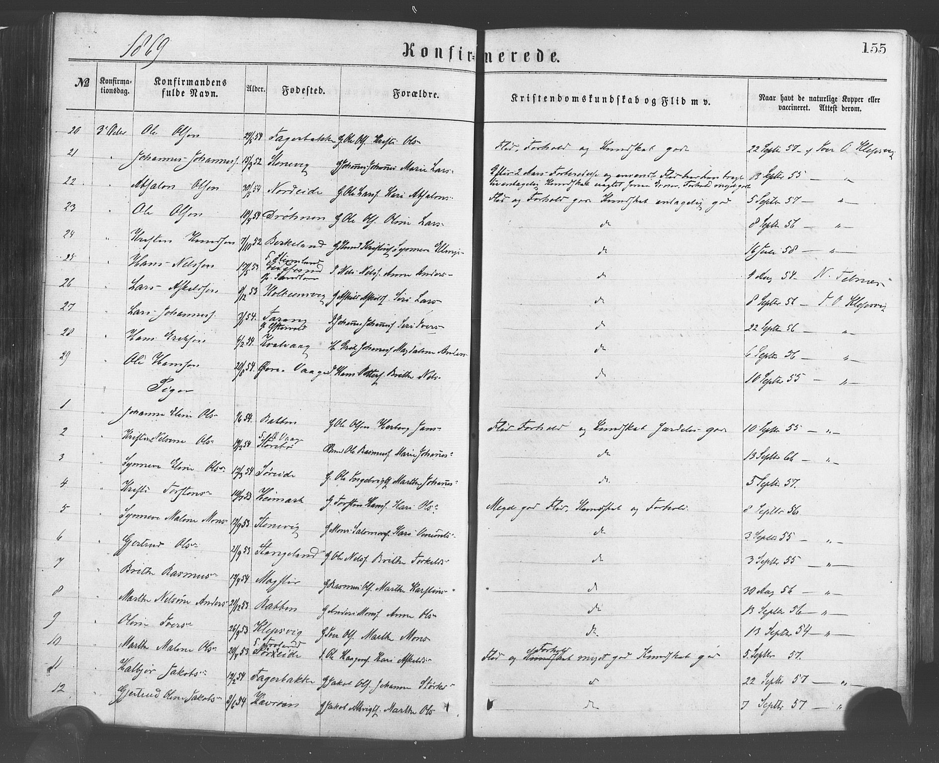 Sund sokneprestembete, AV/SAB-A-99930: Parish register (official) no. A 15, 1867-1881, p. 155