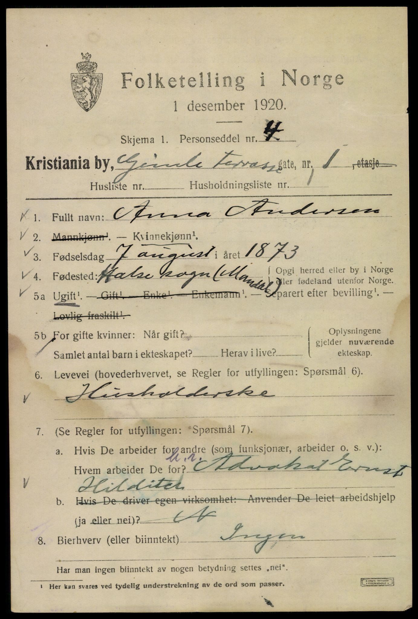 SAO, 1920 census for Kristiania, 1920, p. 247363